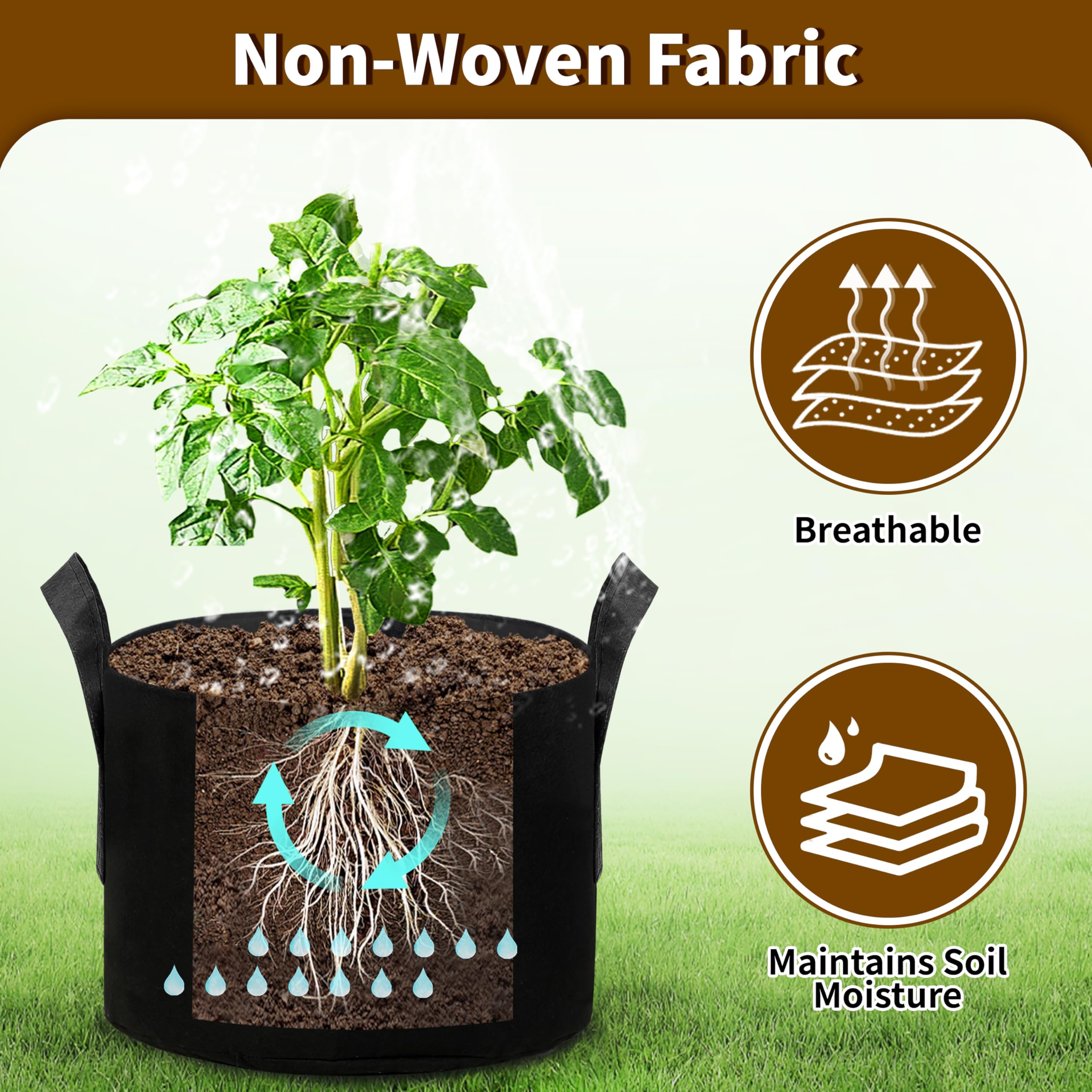 Lot de 12 sacs de culture de 12 litres en tissu non tissé robuste de 300 g avec poignées renforcées, sacs de culture respirants pour tomates, pommes de terre, légumes pour jardin et terrasse