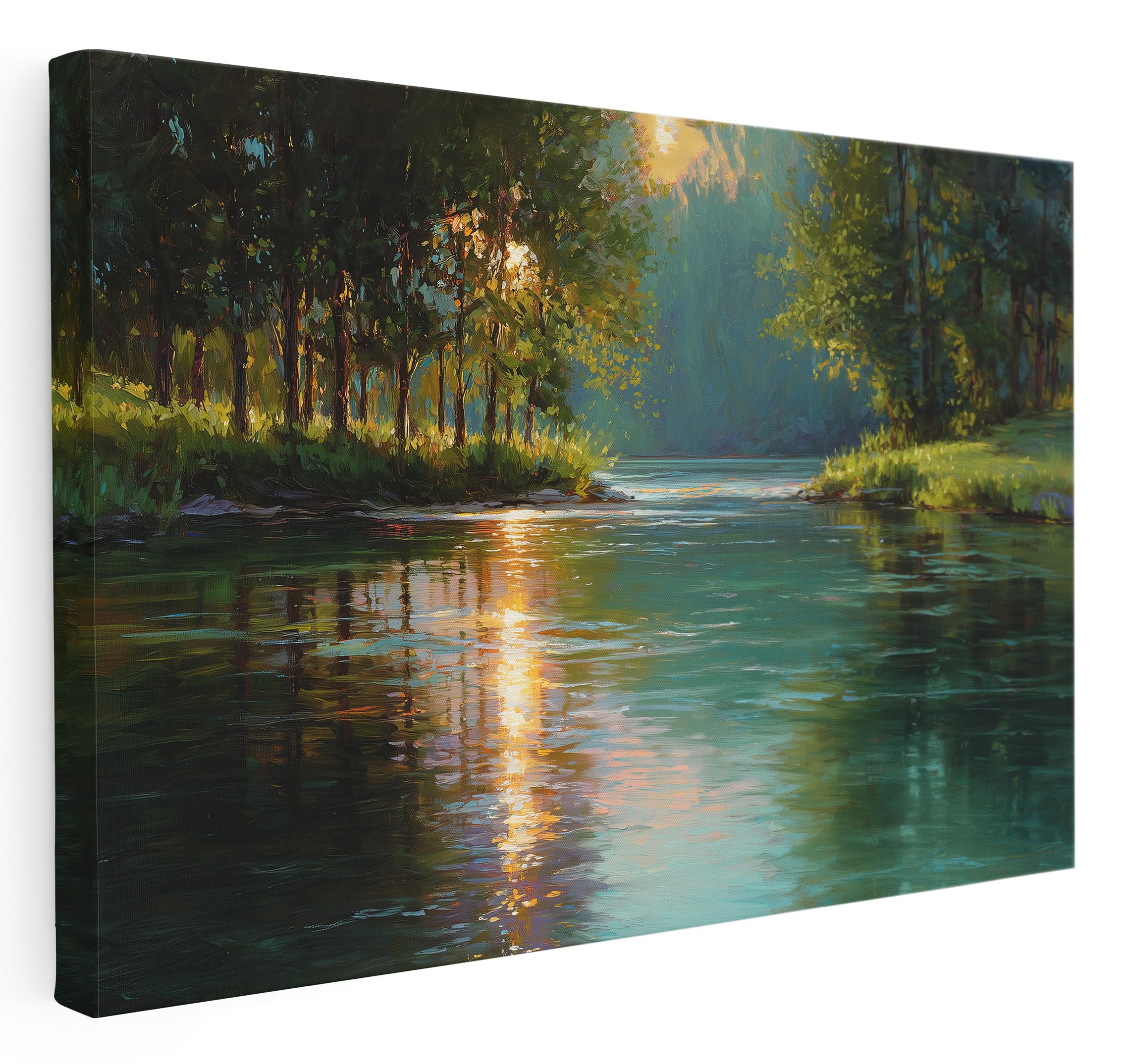 Pastello Multicolour The Silver River Canvas Wall Art – Wall Art Print For Living Room, Bedroom, Office, Framed Artwork – Serene Landscape & Water Reflection Décor (102Cm X 77Cm / 40X30inch)