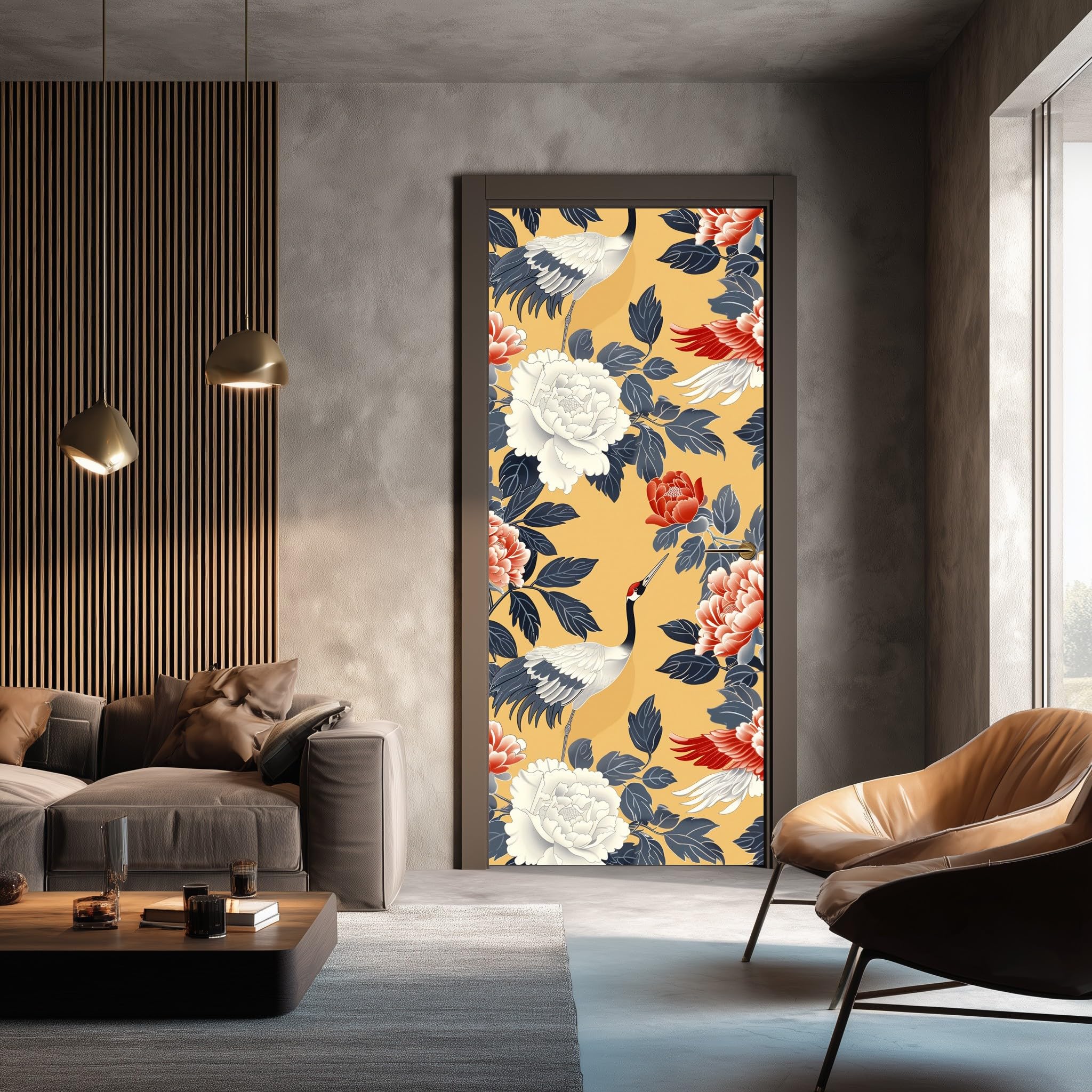 Film adhesif porte au style japonais pour transformer votre chambre en un havre botanique floral