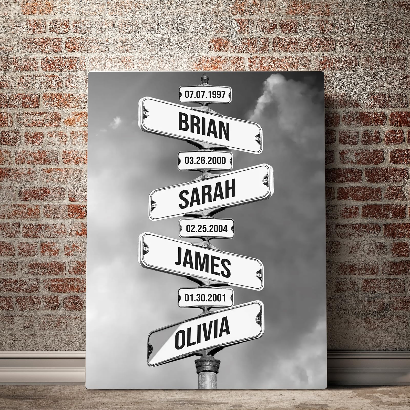 Personalized Family Names with Date Of Birth Canvas Wall Art, Street Sign Multi-Names Canvas, Street Signs Customized, Family Wall Decor For Living Room, Custom Family Names Canvas Gift (48x36)