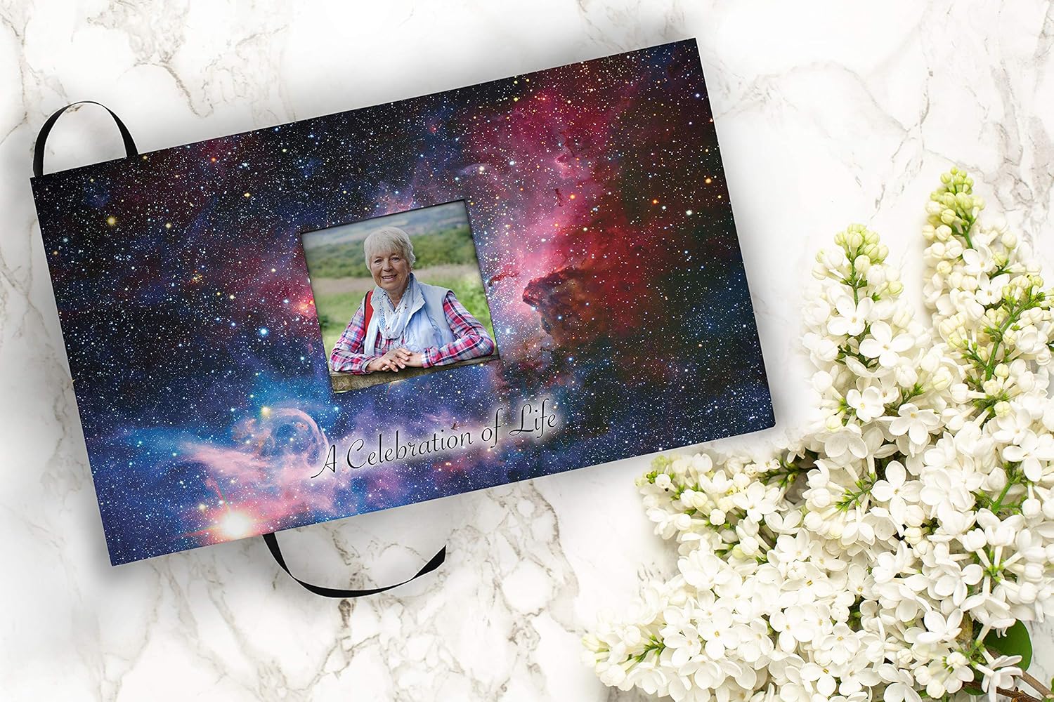 Cosmic Galaxy Cremation Urn for Adult Ashes with Matching Funeral Guest Book