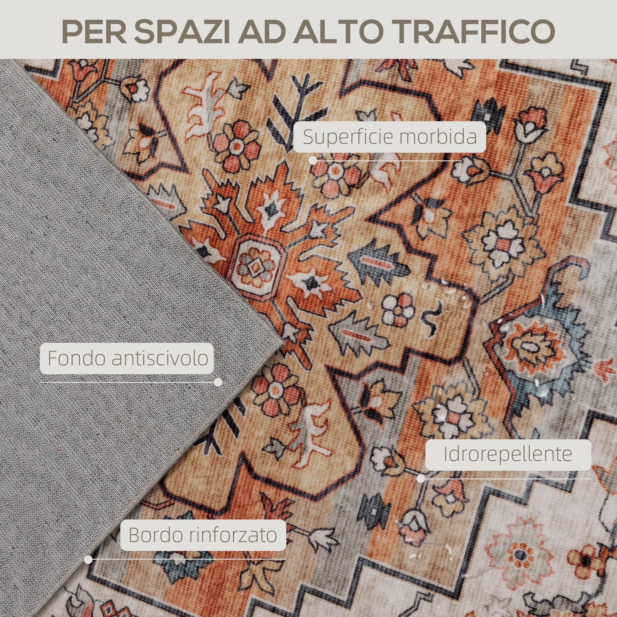 HOMCOM Tappeto Stile Bohemien Antiscivolo e Lavabile 230x160 cm Marrone | Tappeto per Salotto e Camera da Letto, Pelo Corto