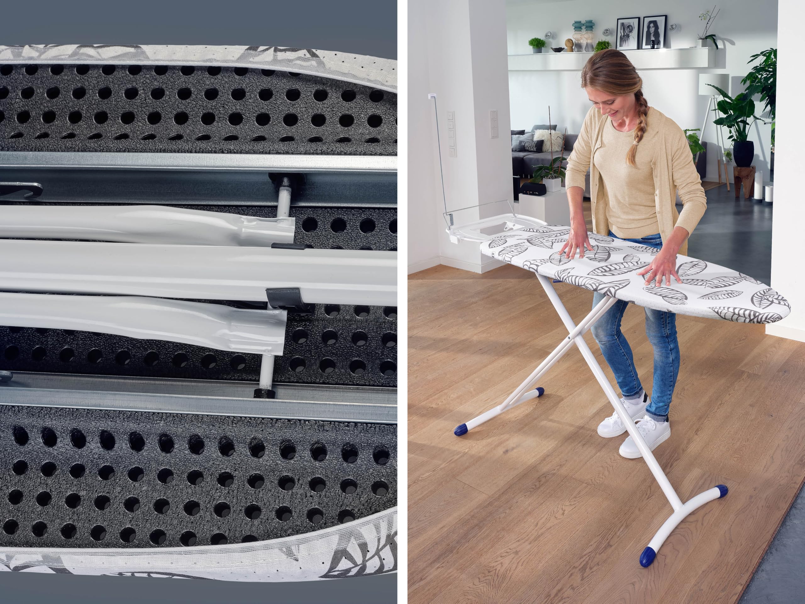 Leifheit Bügelbrett AirBoard Express L MAXX Solid, geeignet für Dampfstationen, extragroßer Bügeltisch mit Baumwoll-Spezialbezug für bessere Dampfverteilung, Dampfbügelbrett, ultraleichte Bügelfläche