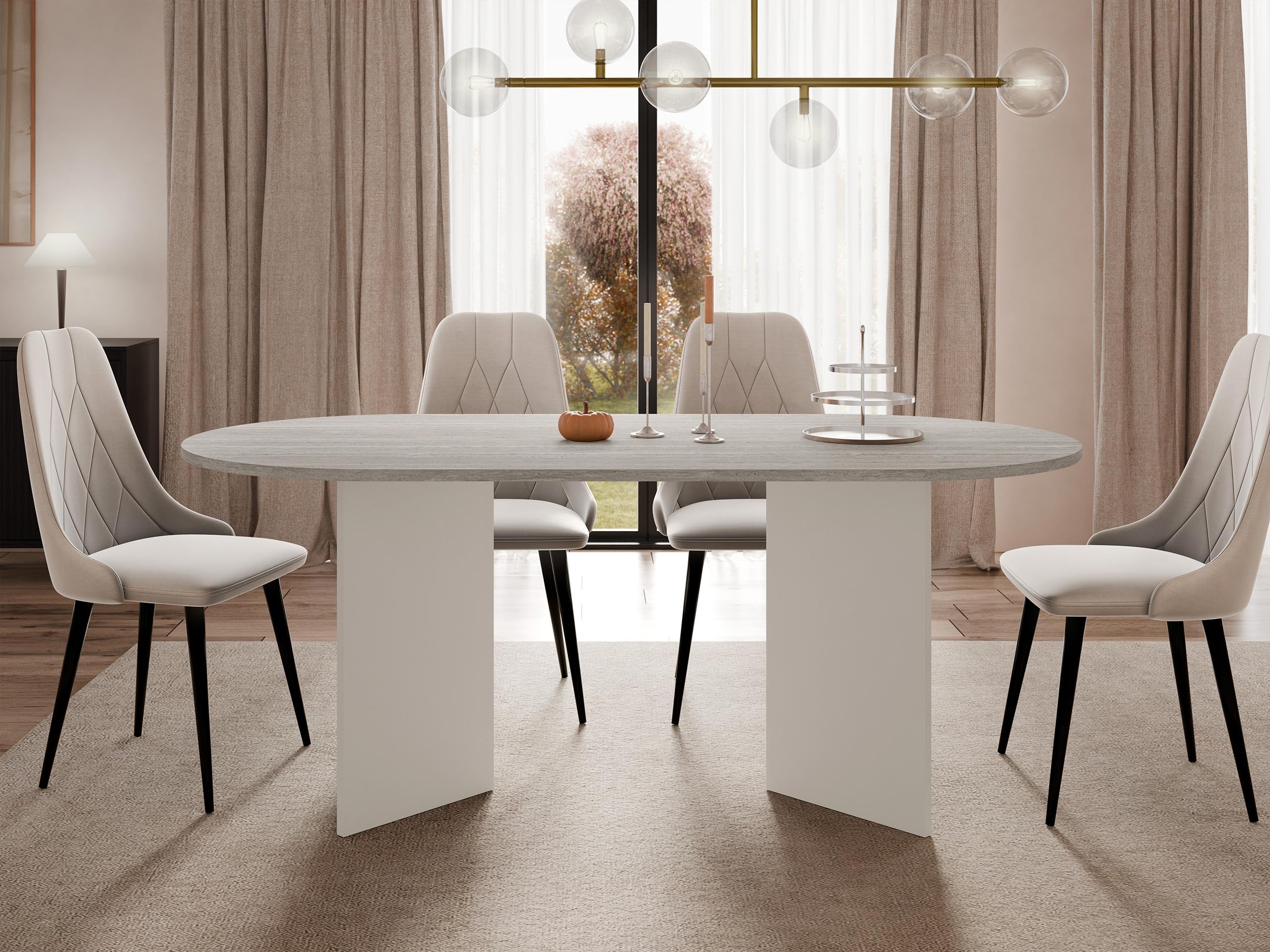 Mirjan24 Table à manger Gelizo avec plateau ovale (beige sable/travertin)