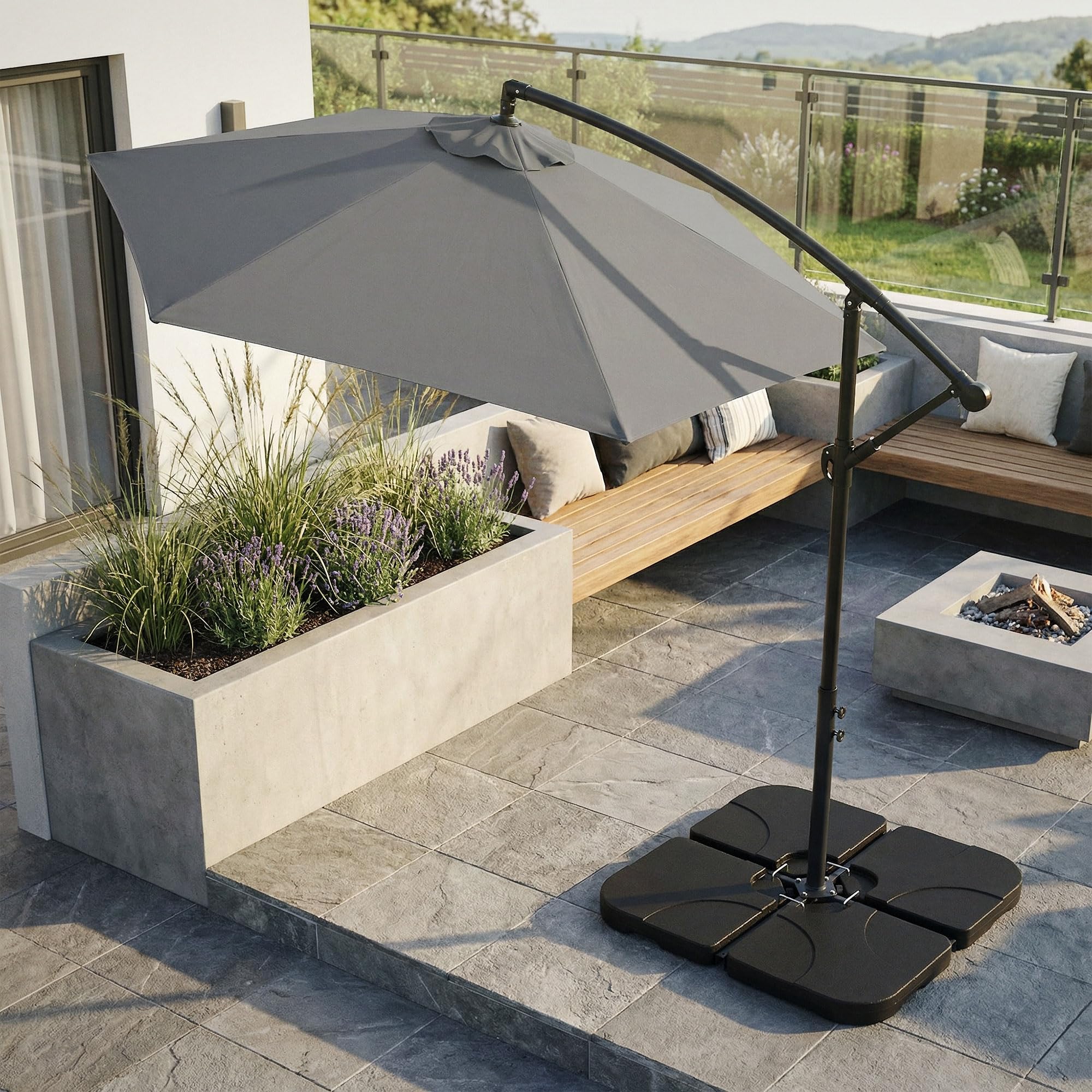 ML-Design Podstawa parasola 4 czesciowa zestaw obciazników do parasola ogrodowego 60L do 80kg do podstawy krzyzowej wypelnienie woda lub piaskiem odporna na warunki atmosferyczne metalowymi lacznikami
