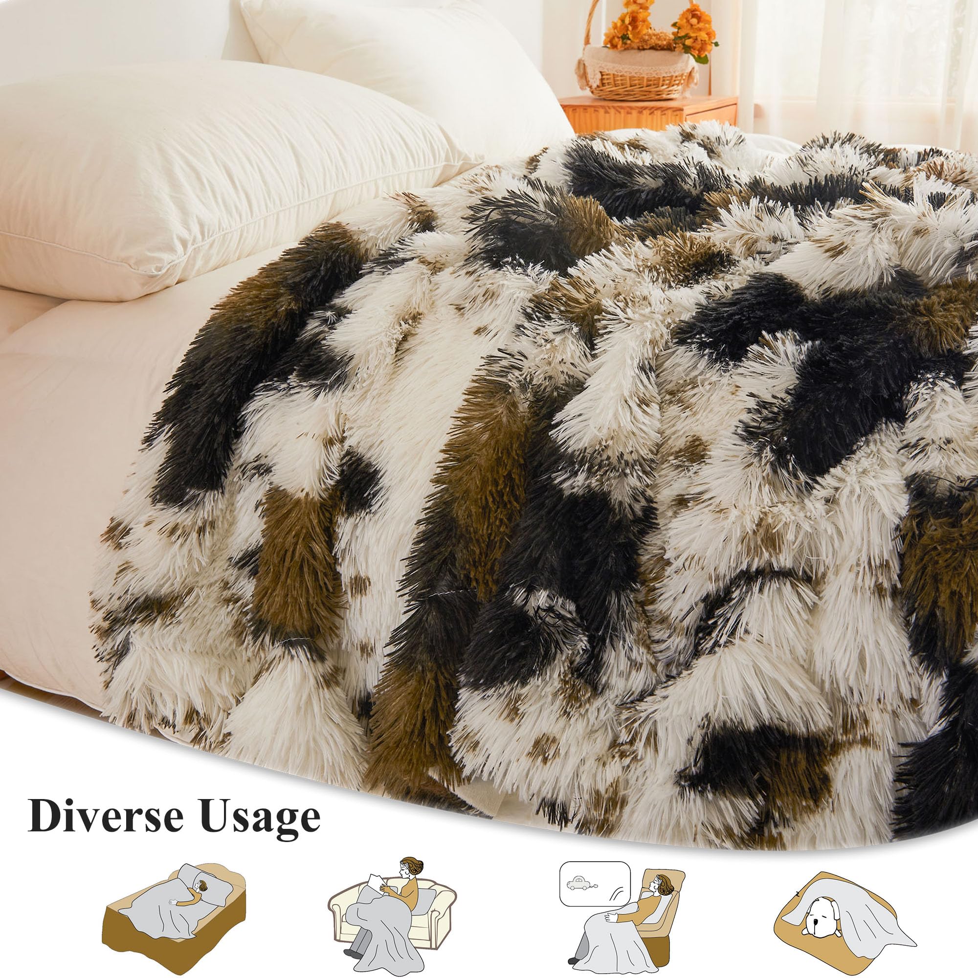 Coperta Morbida In Finta Pelliccia Leopardata XeGe 127x152 Cm - Plaid Peluche Per Divano E Letto