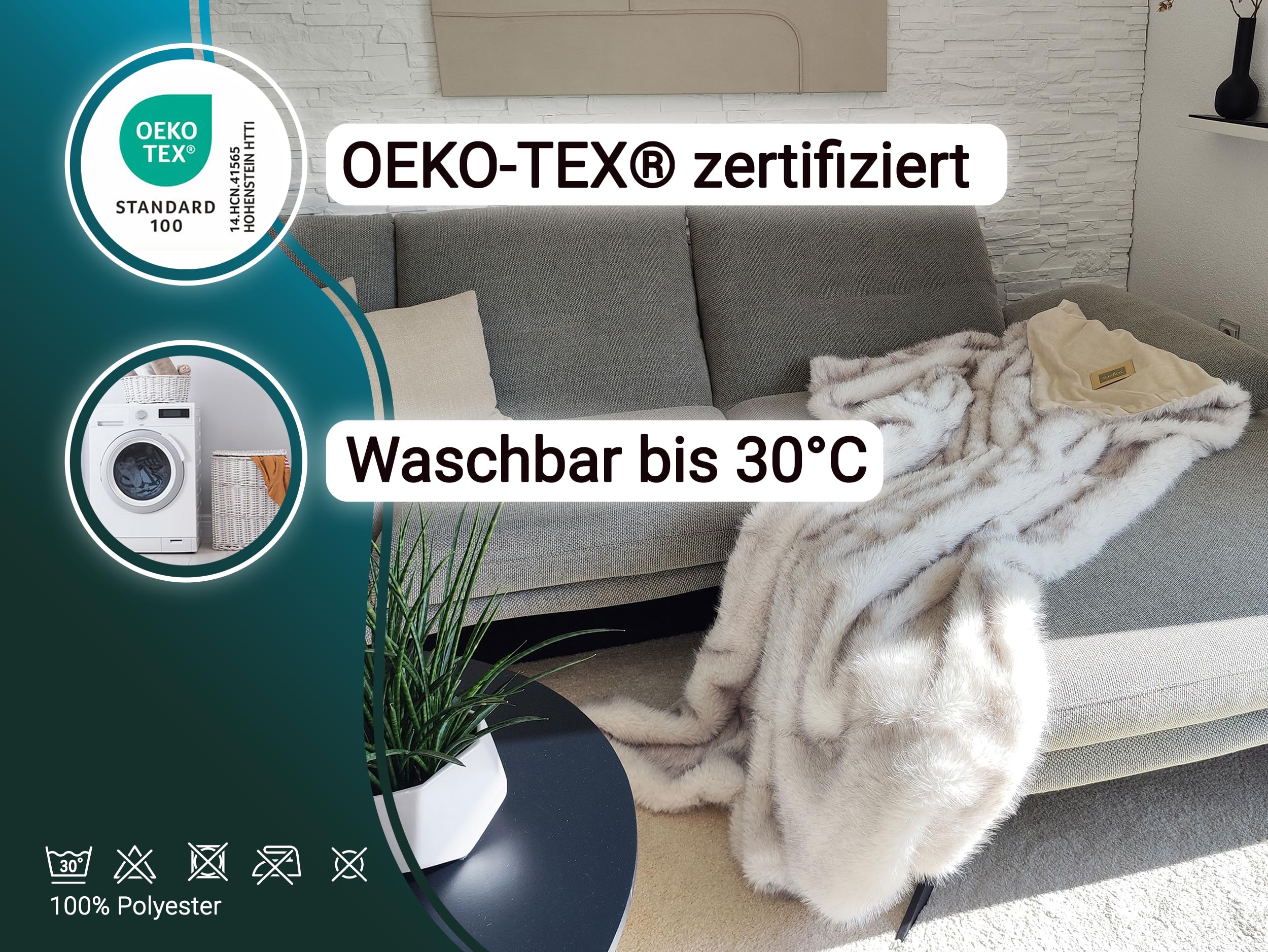 ZOLLNER Kuscheldecke 150x200 cm, Kunstfelldecke, Wendedecke, Mikrofaser, beige