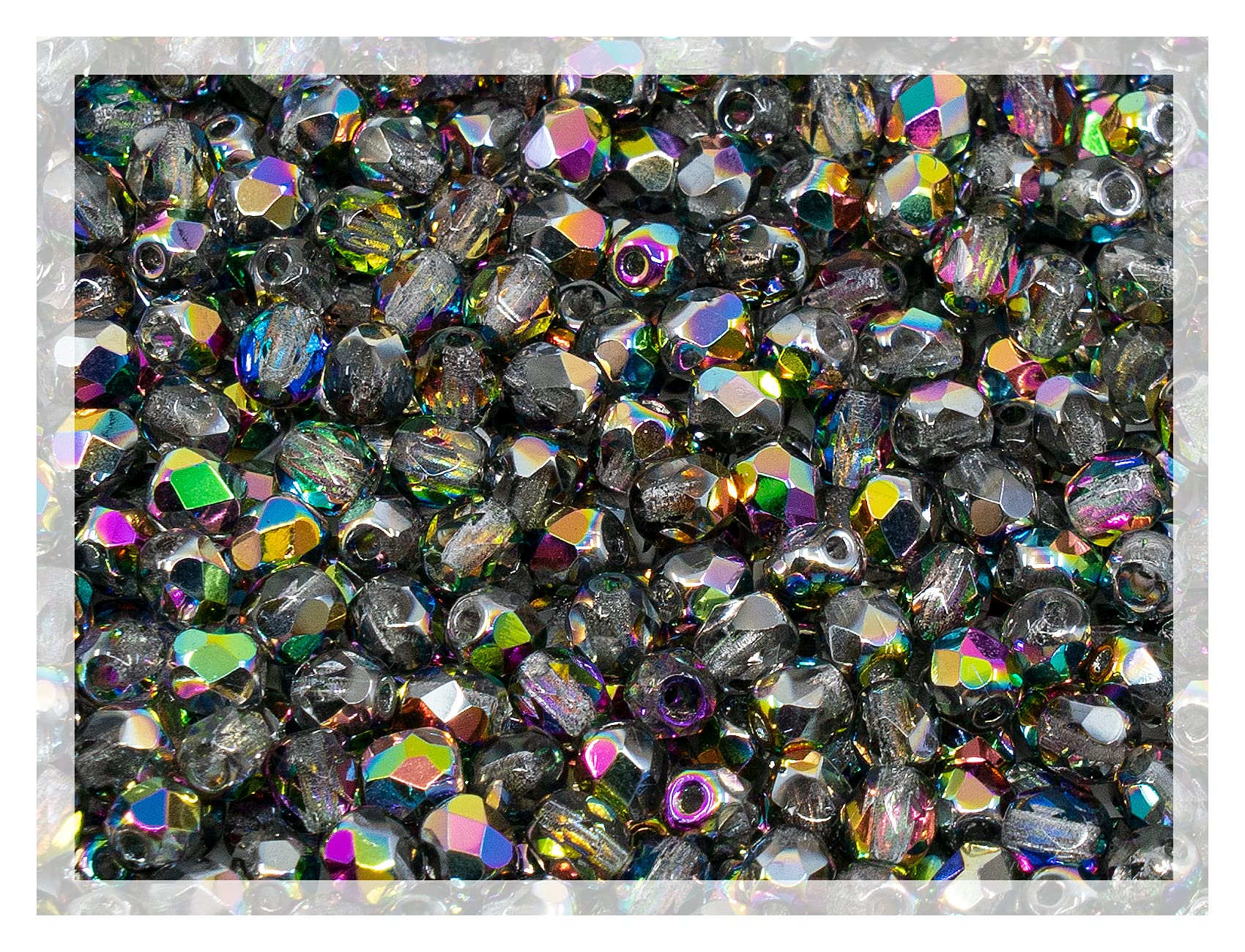 100 pcs of Faceted Fire Polished Pressed Czech Glass Beads 4mm (0.16in), Crystal Vitrail 00030-28101 BCV, 4 mm, 100 pcs