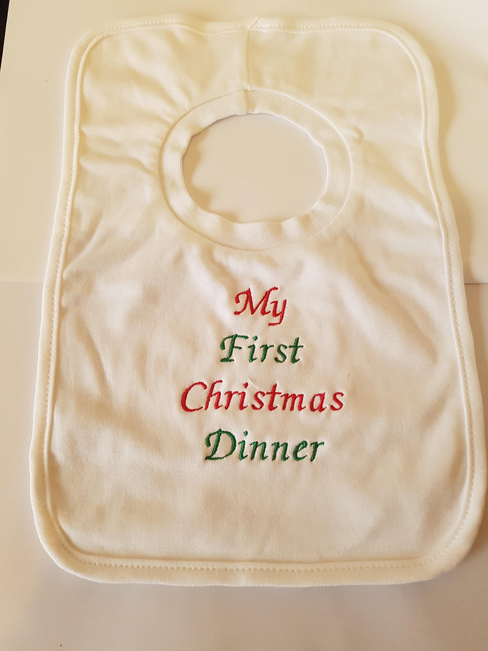 Personalised Christmas BIB - My First Christmas Dinner - Beautifully Embroidered (Any Name Added)