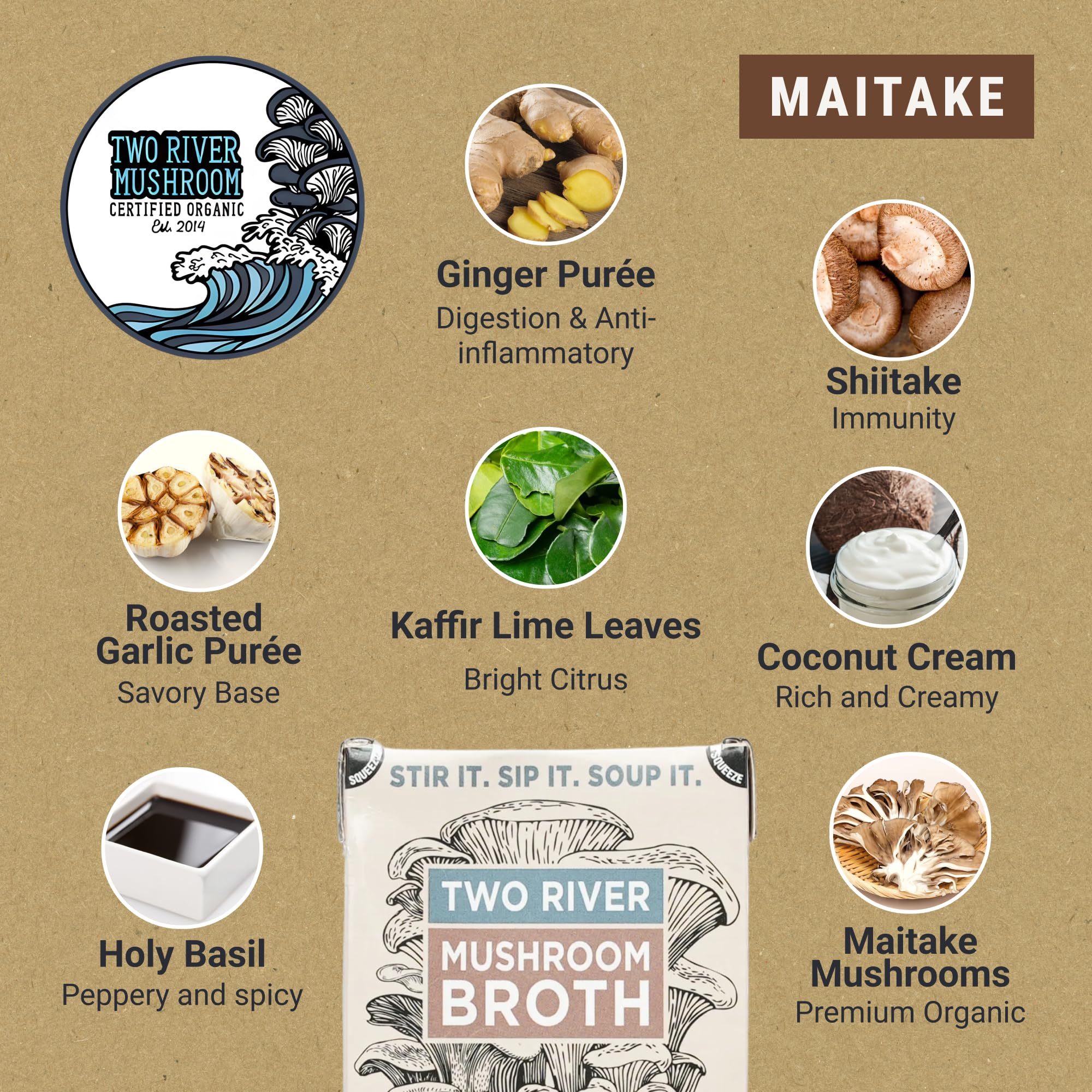 Two River Maitake Mushroom Broth | Organic Vegan Bone Broth Alternative, Creamy Coconut Curry Sipping Drink for Soup & Curries | Plant Based Gluten Free Meal, Ready to Sip – 17.6 fl oz (Pack of 4)