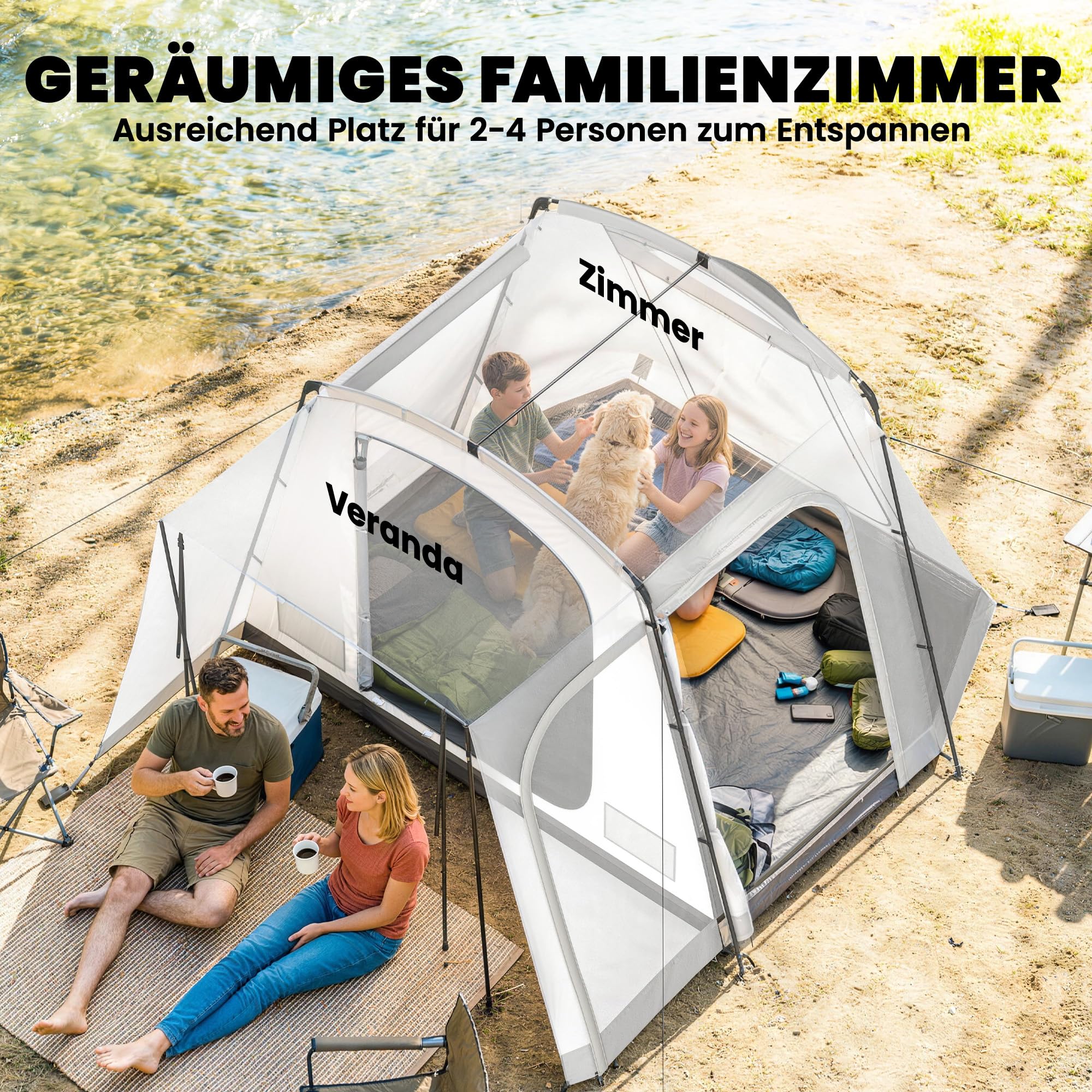 Outsunny Tente arrière pour 2 à 4 personnes - 320 x 280 x 205 cm - Tente de voiture 2 en 1 - Tente tunnel étanche avec 4 portes - Fenêtres - Auvent - Bâche de sol - Sac - Tente de voiture - Tente