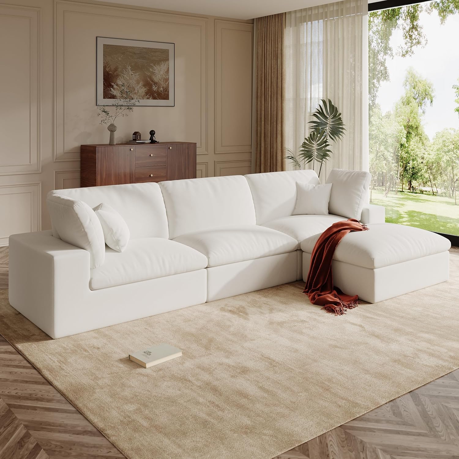 121″ L-Shaped Modular Sectional Sofa with Ottoman,