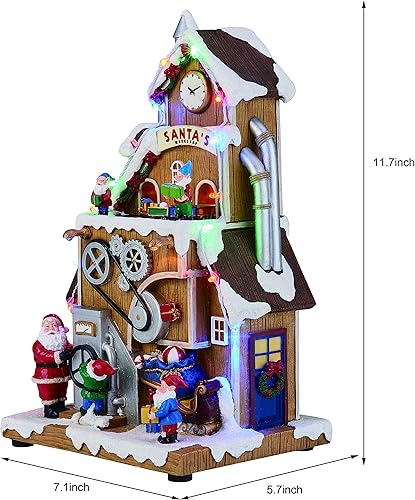 Miniatura 5 de Moments in Time Edificio de pueblo navideño, taller de Papá Noel con música navideña, luces LED y animación, adaptador de corriente (incluido) (11.6