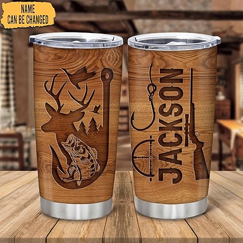 Vista 2 de Hyturtle Regalos personalizados de caza para hombres, vaso de caza de ciervos, taza de café de viaje de 20 onzas, acero inoxidable, regalo del día