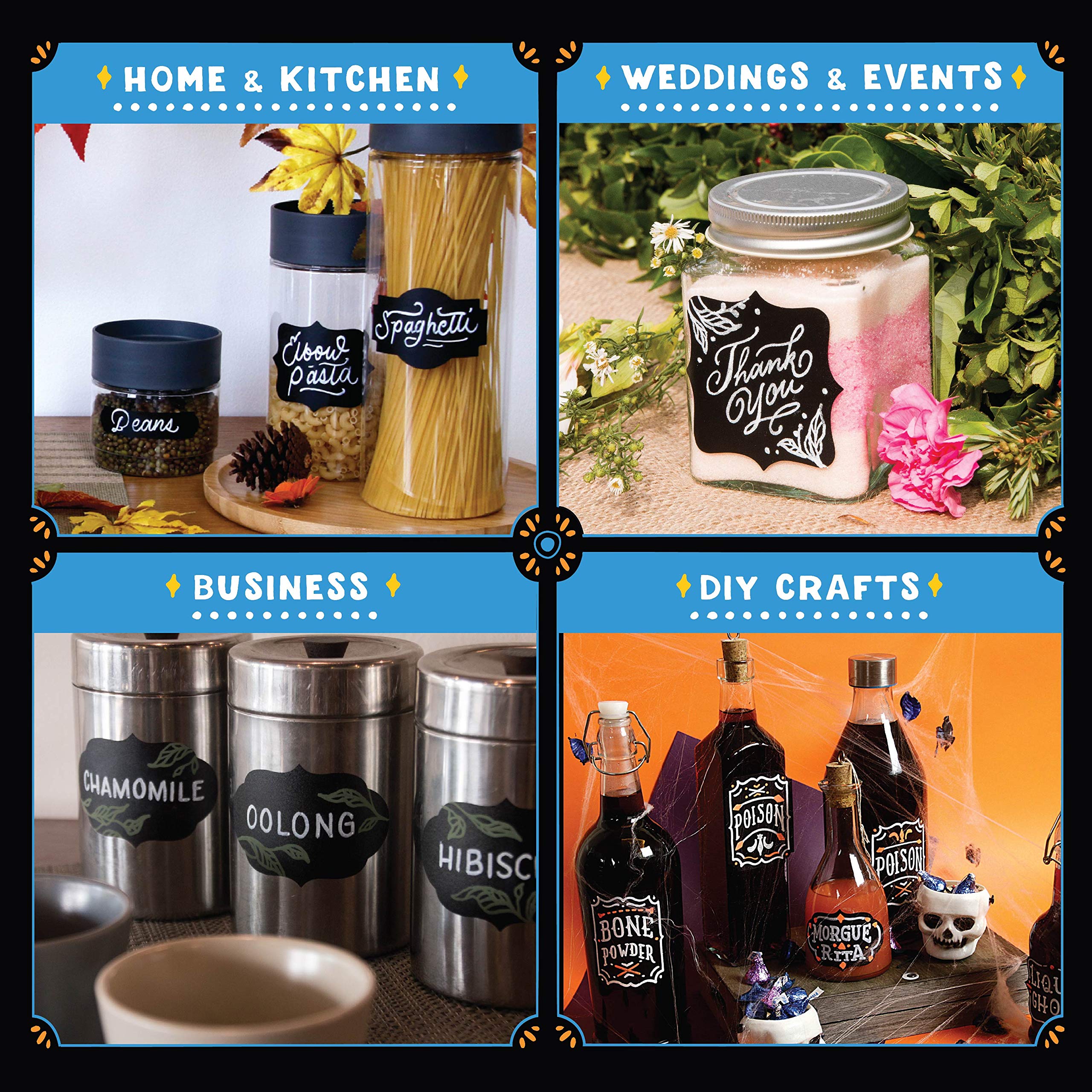 Waterproof Chalkboard Label Stickers by VersaChalk (Vintage, 42 Pcs, w