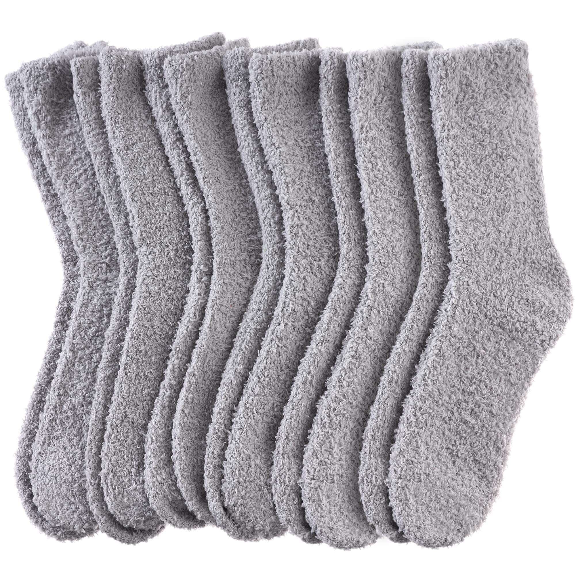 DYW Mens Fuzzy Slipper Socks Super Soft Cozy Fluffy Winter Warm Sleeping Socks, 6 Pairs Light Gray, Large