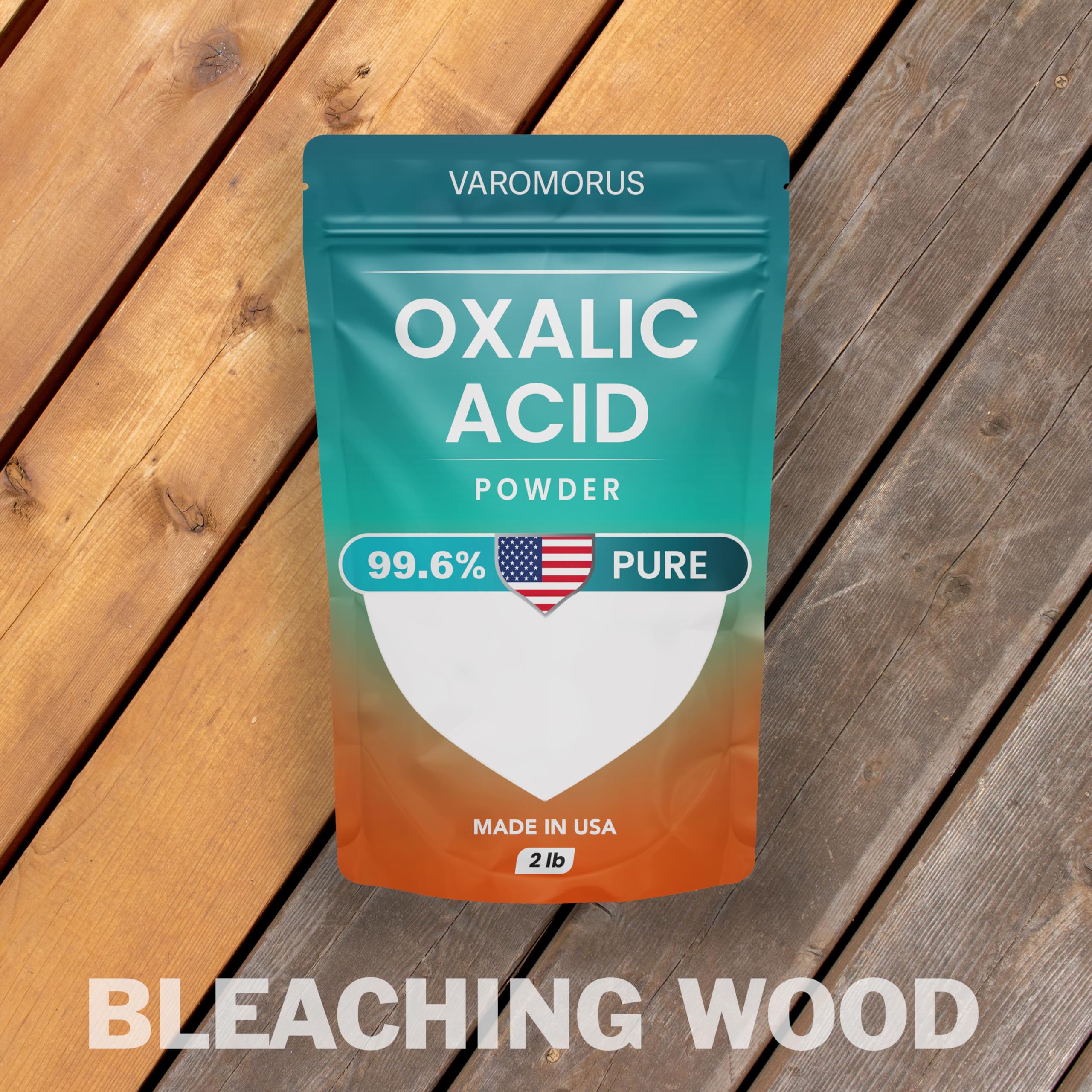Varomorus Oxalic Acid 2 lbs - 99.6% Pure Fine Powder, Multi-Use Cleaner and Stain Remover for Wood, Metal, Rust, Wood Bleach, Hardwood Floor & Furniture Restorer, Pool - Industrial Cleaning Solution