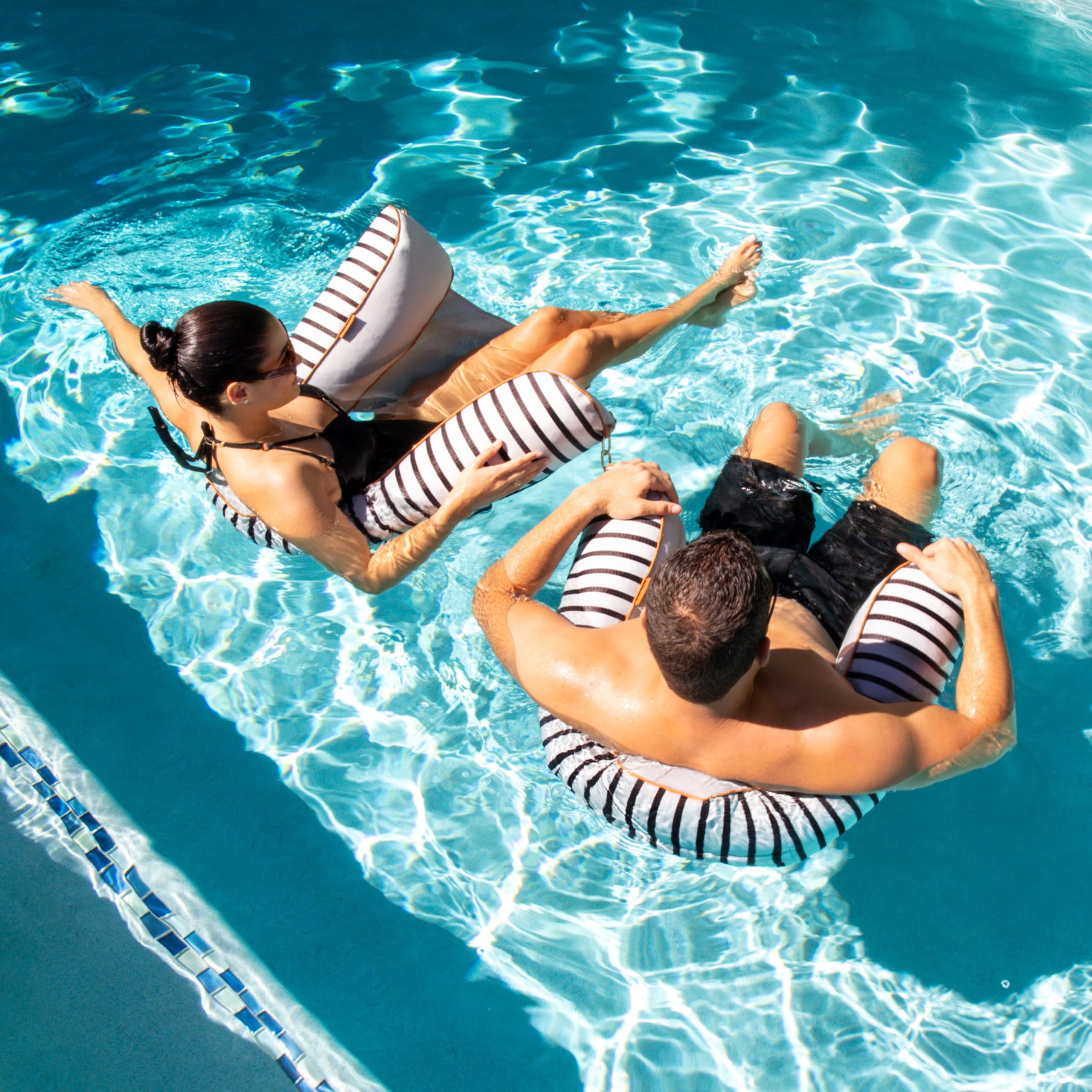 Snapklik.com : Lux Bali Sling Pool Float, Black And White Cape Stripe ...