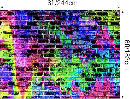 Miniatura 2 de Telón de fondo de pared de ladrillo colorido de 8 x 6 pies, graffiti, fondo de fotografía de los años 80, 90, hip hop, discoteca, cumpleaños,