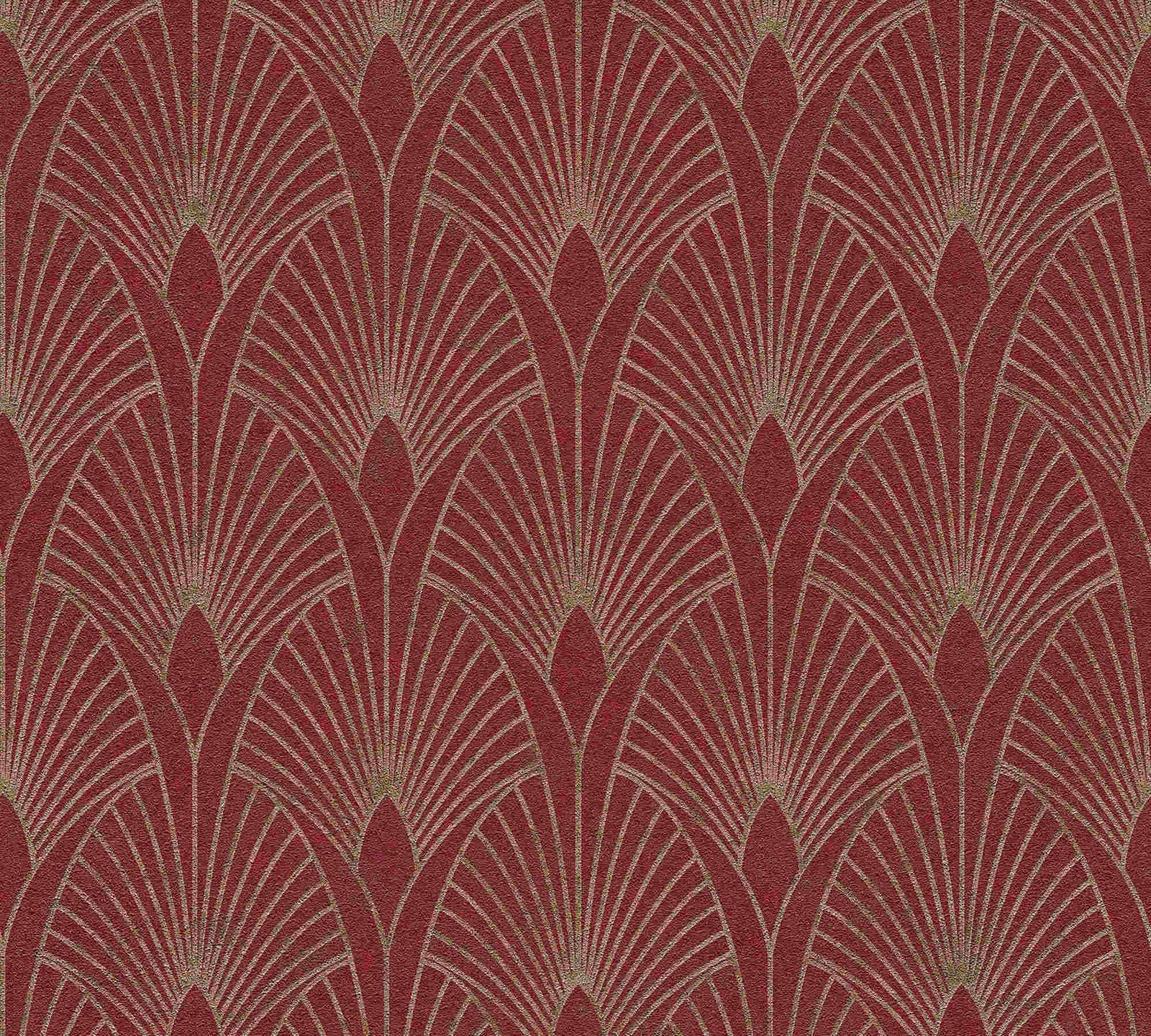 AS Creation - Art Deco Fan Wallpaper - Red & Gold Metallic - Vinyl - Paste The Wall