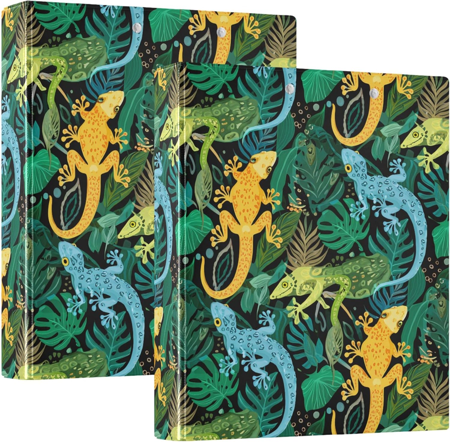 Colorful Lizards 3 Ring Binders, 1.5” Round Ring Binders with Clipboard - Letter Size, 3 Interior PVC Clear Pockets & Anti-Slip Clip for Office School Supplies, 2PCS