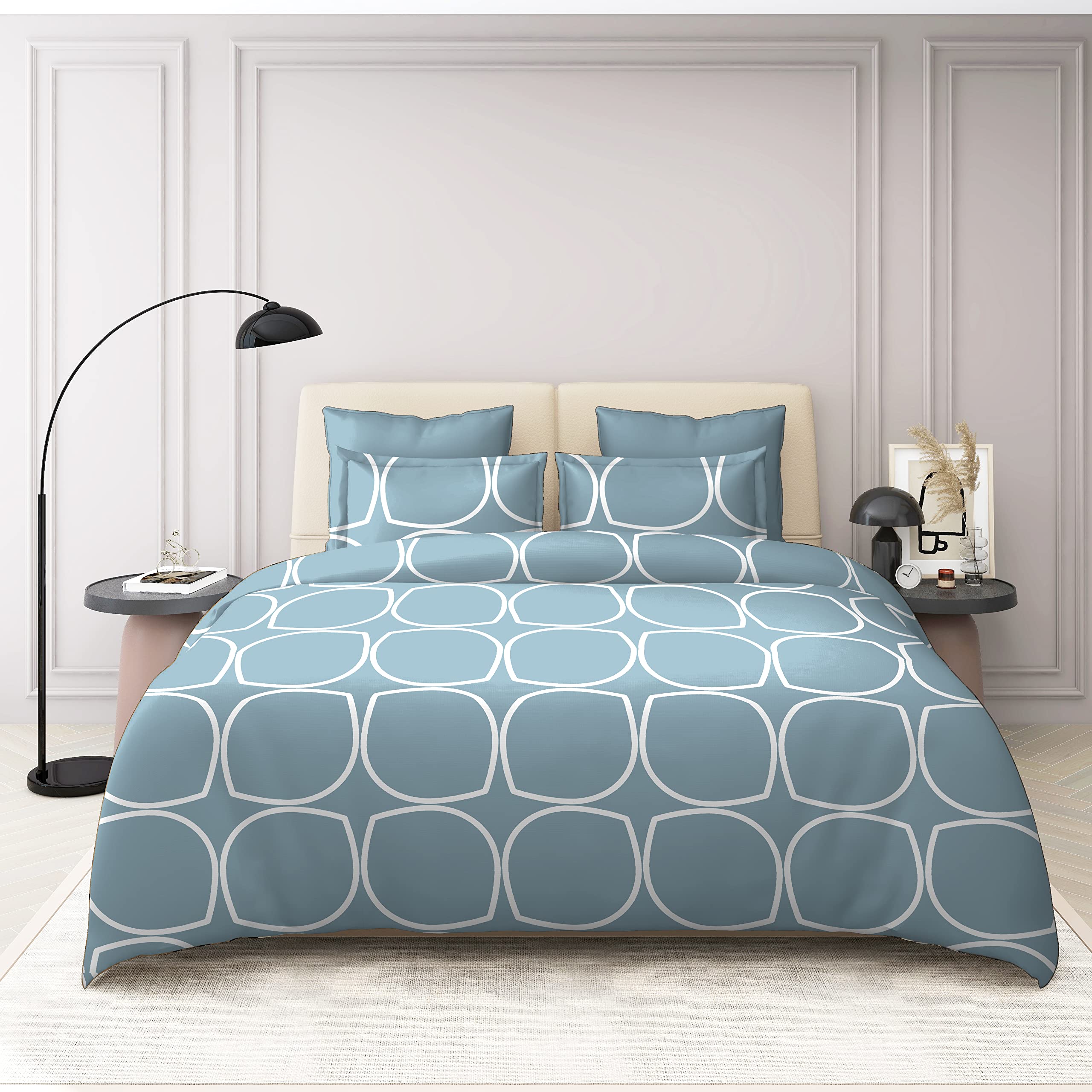 THE HOME STYLE Super Soft Glace Cotton King Size AC Comforter ll Blanket ll Duvet Double Bed with 1 Flat Bedsheet and 2 Pillow Cover II 300 TC, (4 Piece Bedding Set, Cadet Grey) (Comforter Set)