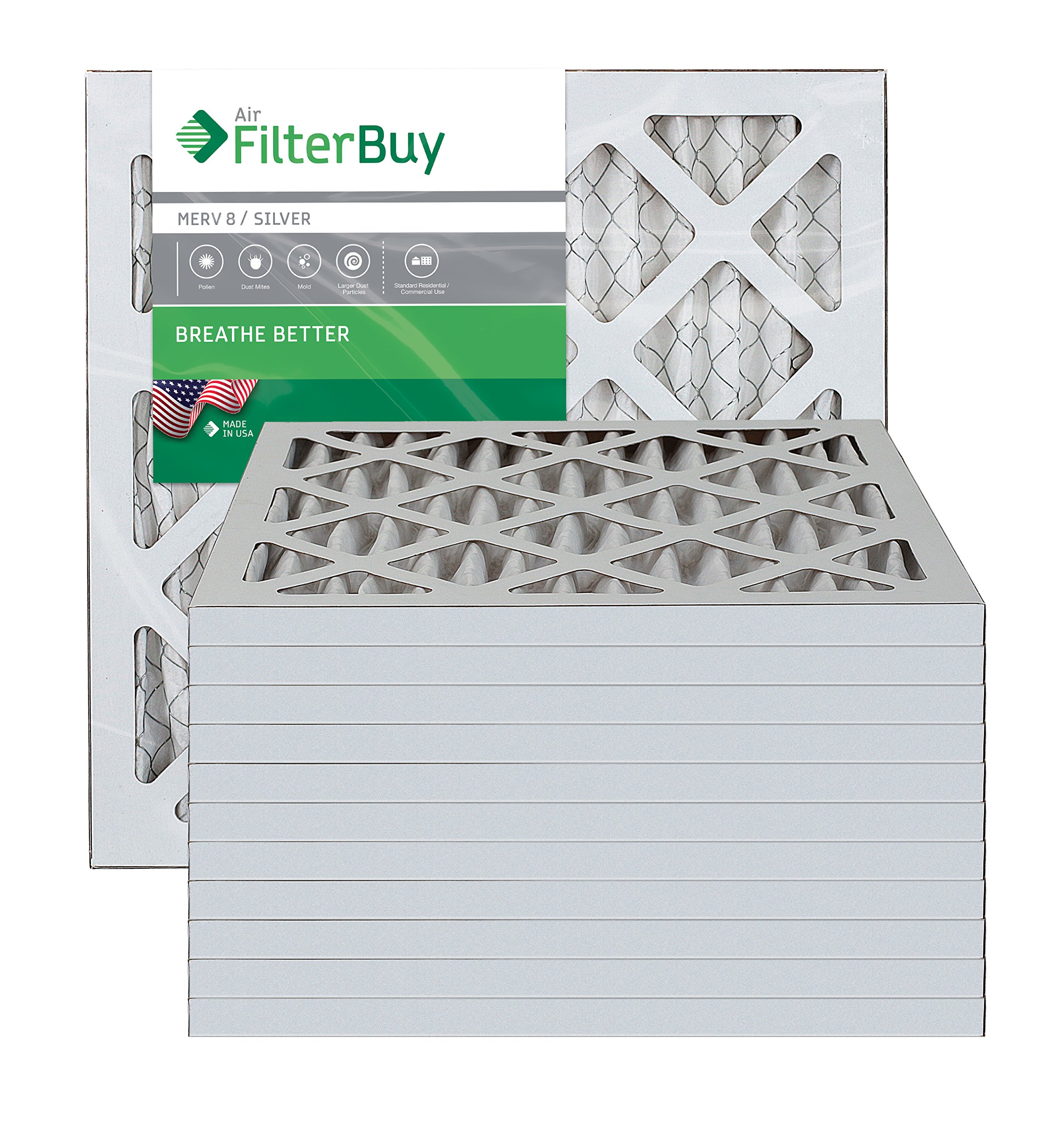 Filterbuy 18x18x1 Air Filter MERV 8 Dust Defense (12-Pack), Pleated HVAC AC Furnace Air Filters Replacement (Actual Size: 17.75 x 17.75 x 0.75 Inches)