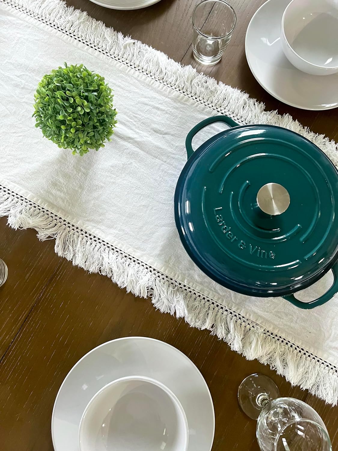 Larder & Vine 4-Piece Enameled Cast Iron Cookware Set: 8 Quart Dutch Oven with Lid, 3.6 Quart Braiser with Lid, Cast Iron Cookware with Oversized Handles, Oven Safe up to 500°F (Bondi)