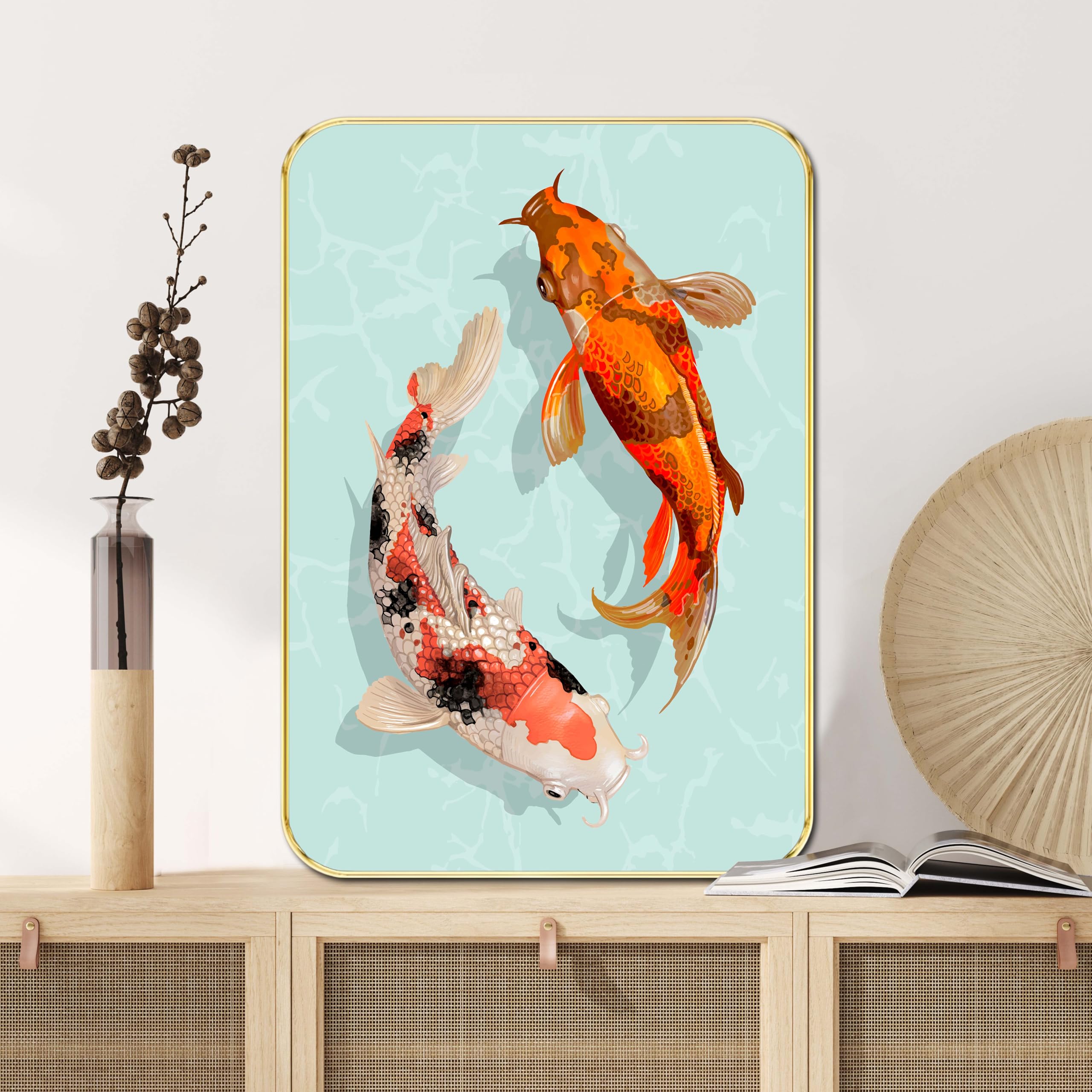  Selangor 壁掛け 金魚 蓮 Livin'luxe Japanese Koi Fish Wall Art | Feng Shui-Inspired Twin