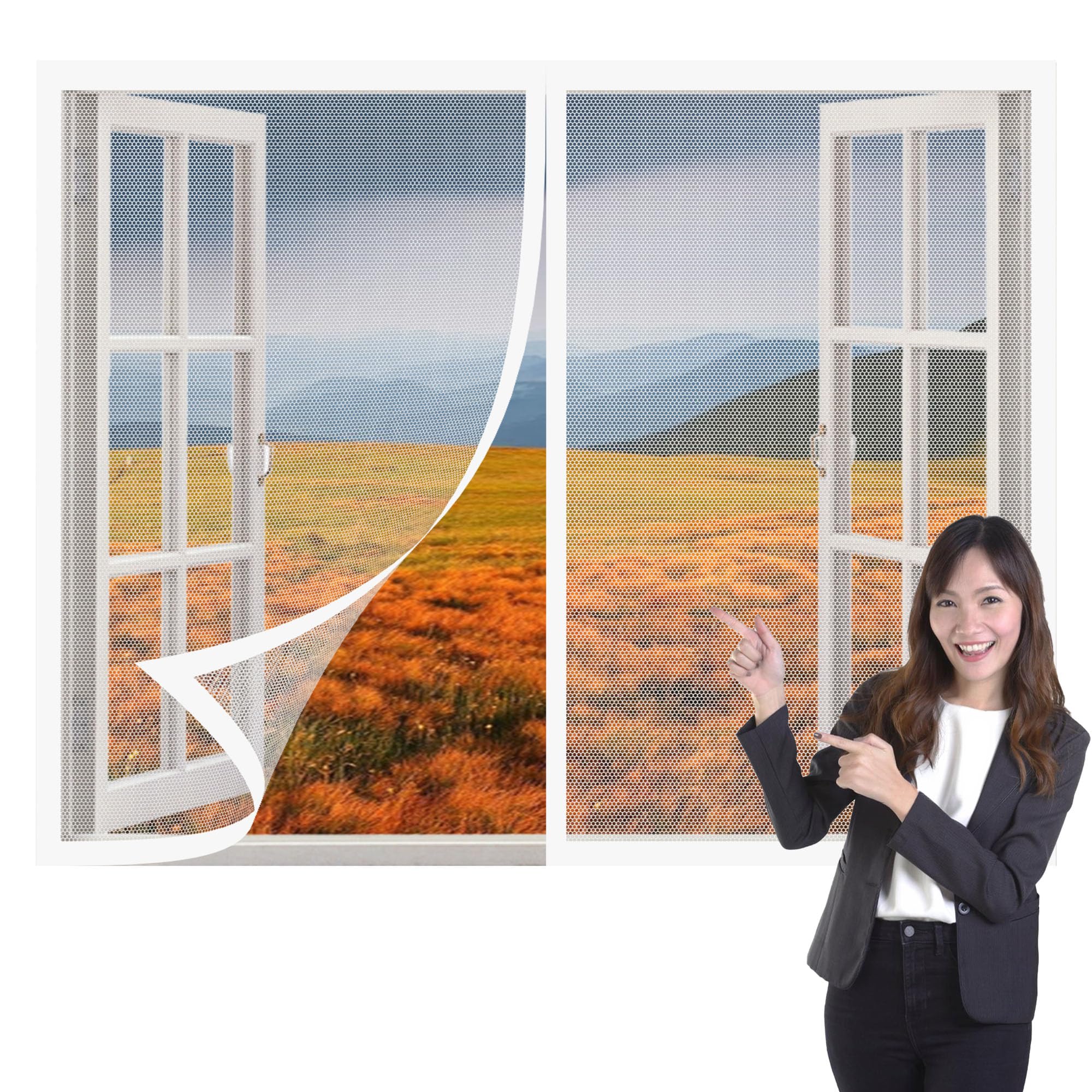 Pshcee White Magnetic Fly Screen Window 110 X 165 Cm Selfadhesive Tape Mesh Mosquito Bug Net For Windows Easy Install For Living Room Bedroom Offfice,