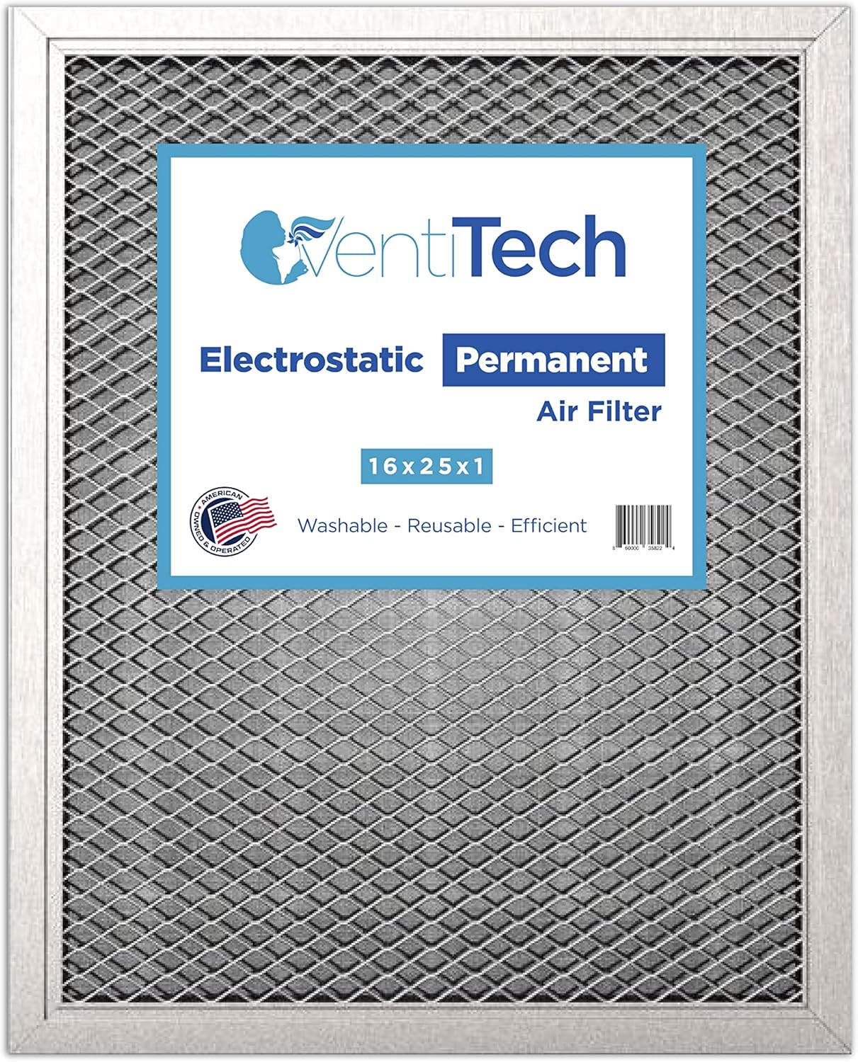 Venti Tech 16x25x1 Washable Electrostatic Air Filter. Reusable HVAC