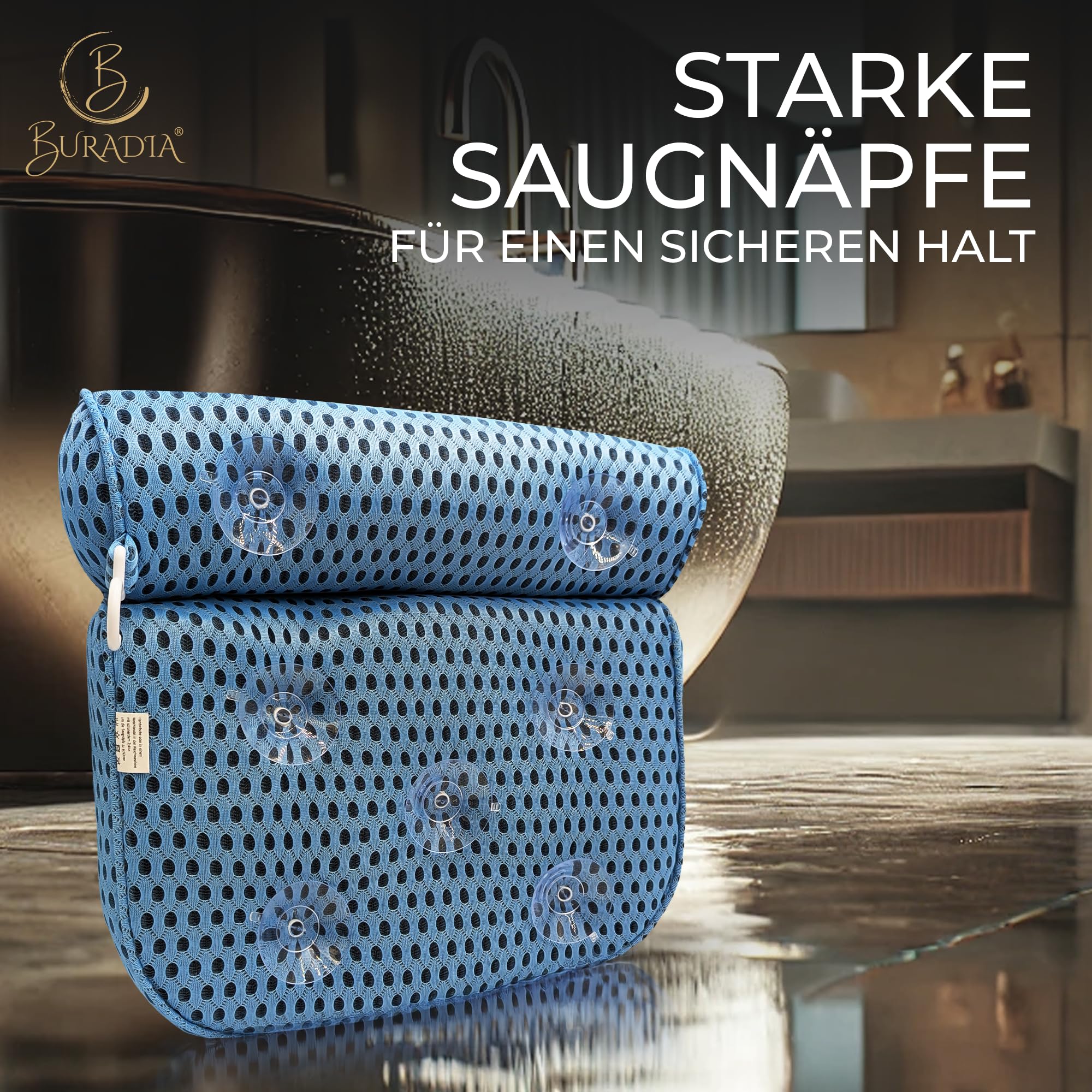 Cuscino per vasca da bagno con rete per bucato – Massimo comfort e relax con la più recente tecnologia Air Mesh – Cuscino da bagno per vasca con 7 forti ventose – Cuscino cervicale/cuscino