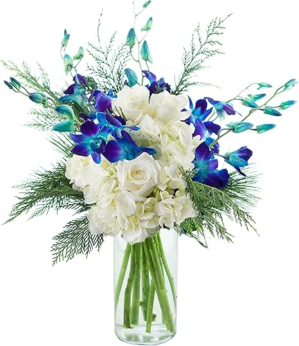 Miniatura 3 de KaBloom PRIME ORVERNIGHT DELIVERY - Ramo de 3 lirios blancos orientales 5 orquídeas moradas con verdes exuberantes