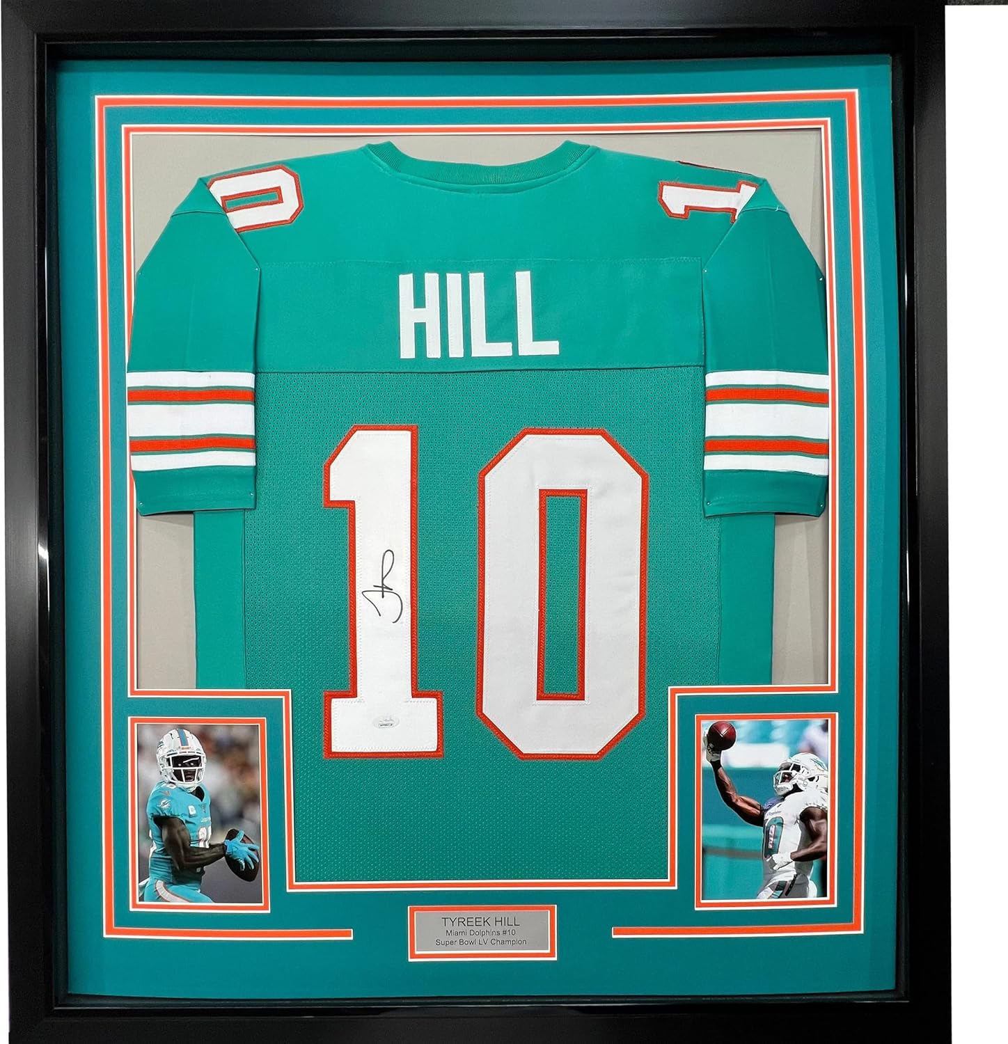 Framed Autographed/Signed Tyreek Hill 33x42 Miami Retro Teal Football Jersey JSA COA