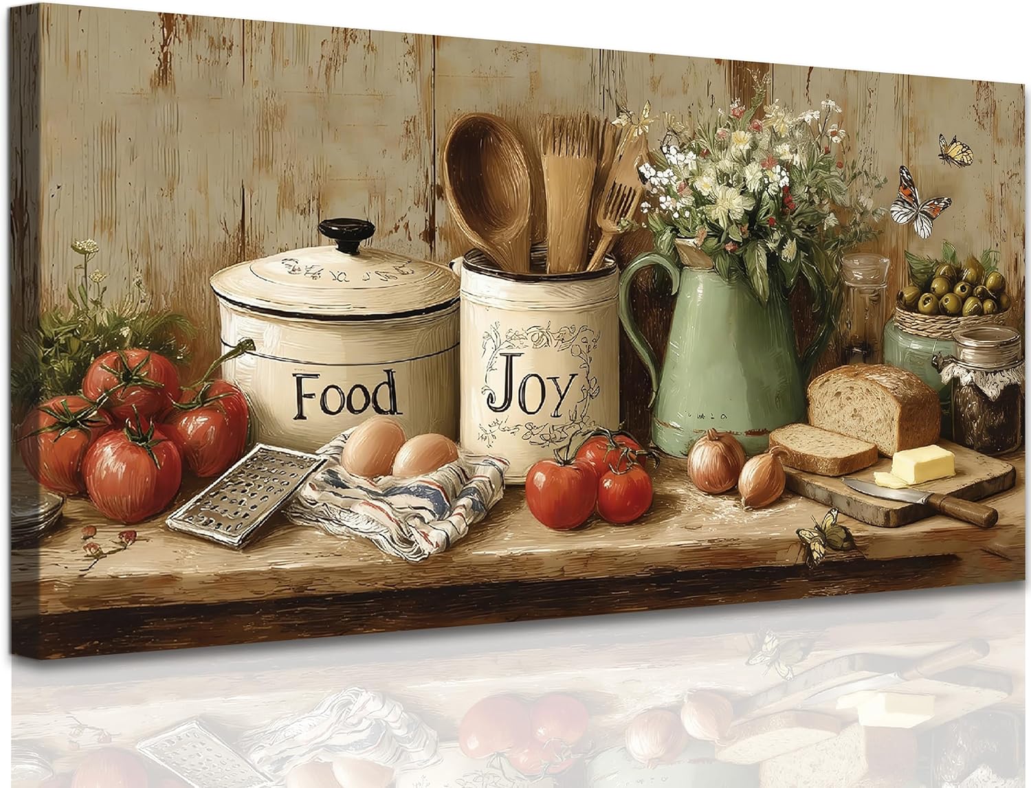 KVTM Rustic Kitchen Canvas Wall Art, Farmhouse Country Food Still Life Pictures, Vintage Homey Farm Decor Artwork, Serene Farmhouse Charm Painting Print for Kitchen Dining Room Entryway, 16x32 inches