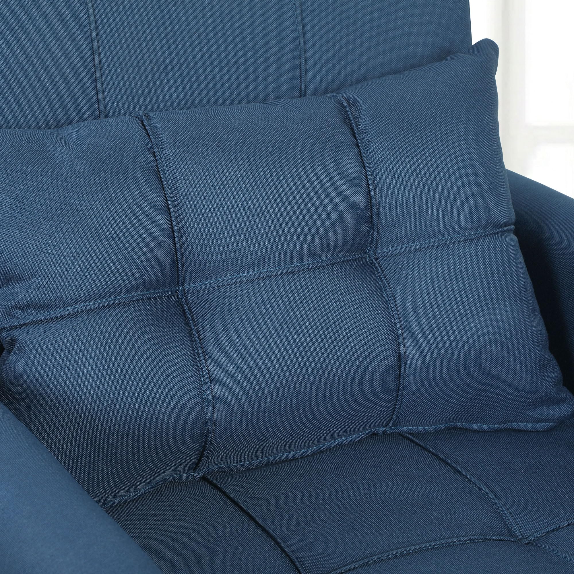 HOMCOM Poltrona Letto Singolo 3 in 1 con Schienale Reclinabile su 3 Livelli, 2 Ruote, Cuscino, Divano Letto Singolo Pieghevole in Tessuto Effetto Lino e Legno, 69x82x85cm, Blu