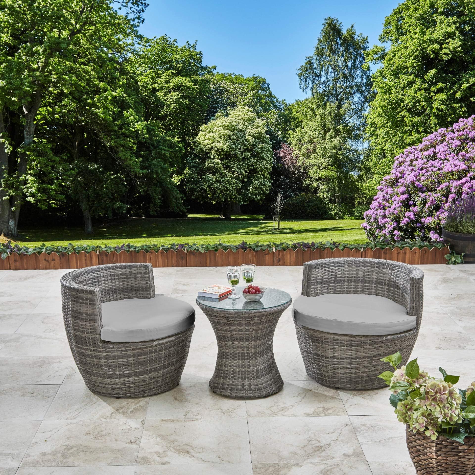 Laura James Rattan Furniture - 2 Seater Bistro Set 2 Chairs and Coffee table Egg Chair (Grey)