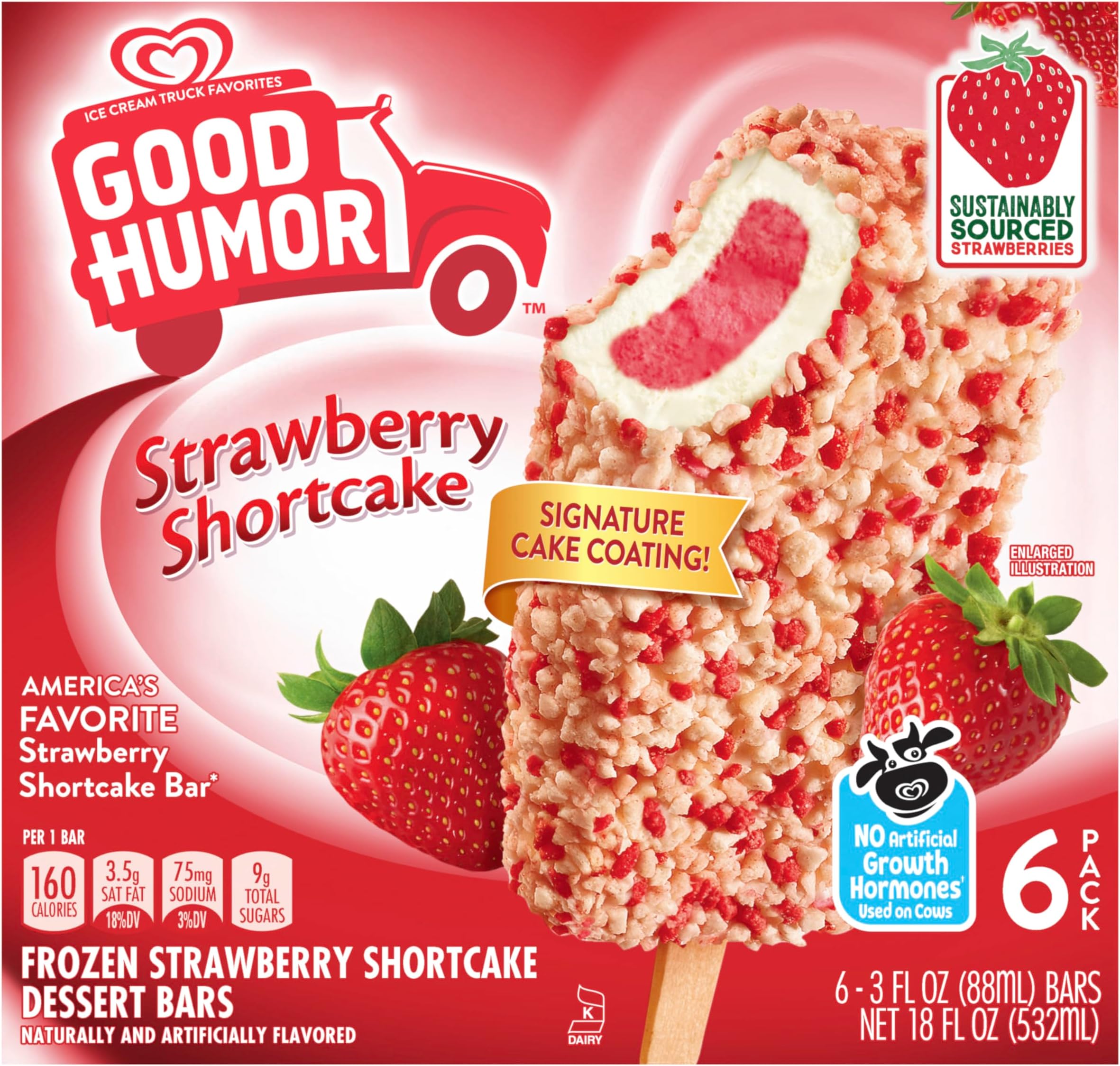 Good Humor Frozen Dairy Dessert Bars For a Creamy Frozen Dessert Strawberry Shortcake Certified Kosher, 6 count (Pack of 1)