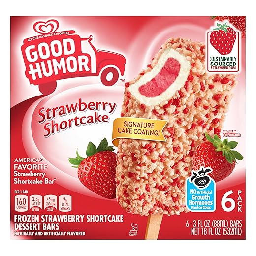 Good Humor Frozen Dairy Dessert Bars For a Creamy Frozen Dessert Strawberry Shortcake Certified Kosher, 6 count (Pack of 1)