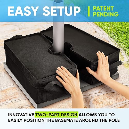 Miniatura 4 de Rhino Base cuadrada desmontable para sombrilla + 2 bolsas de arena arqueadas rellenables para exteriores, soporte para paraguas que se adapta a