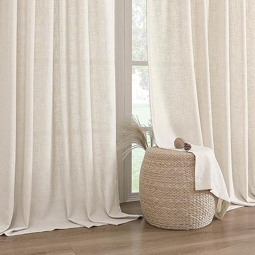 Miniatura 2 de H.VERSAILTEX Cortinas de lino de 84 pulgadas de largo para sala de estar, juego de 2 paneles, neutrales, modernas, para ventana de granja, cortinas