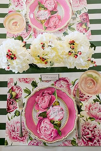 Miniatura 3 de Manteles individuales desechables de papel para mesa de comedor, manteles individuales cuadrados de flores de peonías para fiestas, 18 hojas por