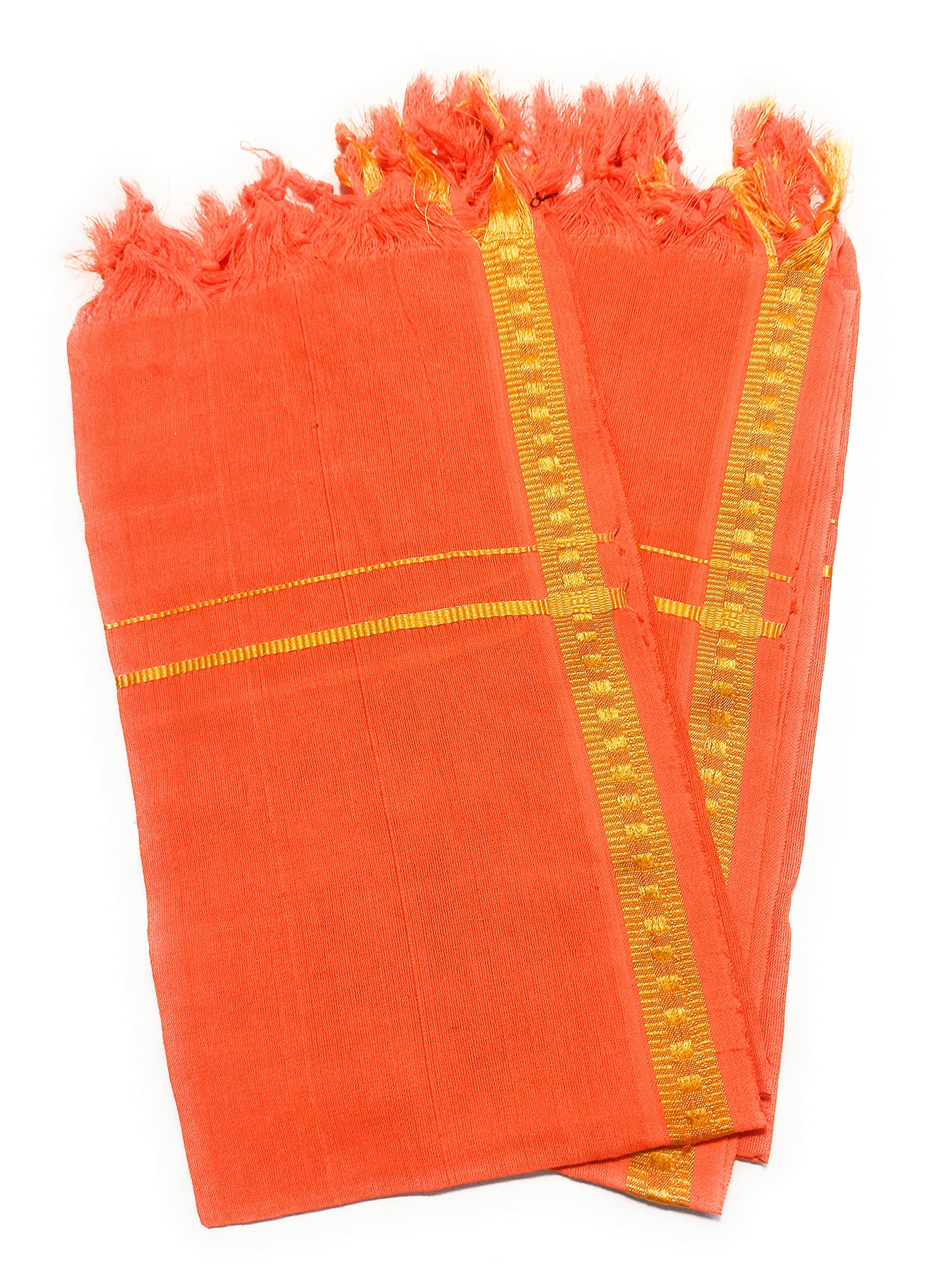 A COTTONS Free Size 150 GSM Traditional Pooja Hand and Face Towels/AngVastram/Gamcha ( Orange ) (Pack of 2 Towels) 1