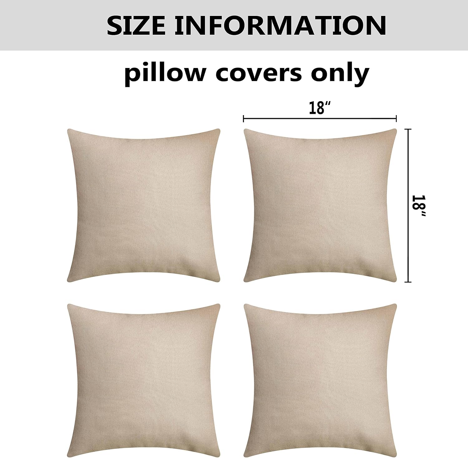 Home Brilliant Linen Pillow Covers Waterproof Outdoor Pillows for Patio Pillow Covers for Couch, 18 inch, 45 cm, 4 Pcs, Light Linen image 5