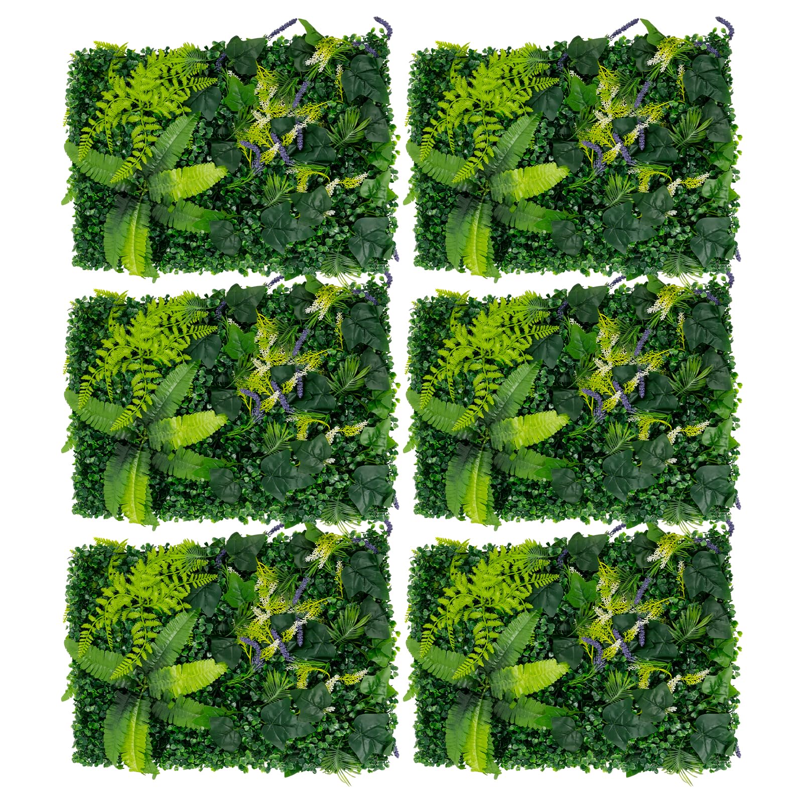 Parete vegetale artificiale, 6 pannelli, siepe artificiale, pianta sintetica, 60 x 40 cm, decorazione vegetale da parete, giardino, balcone, terrazza soggiorno, fogliame impermeabile, 3D