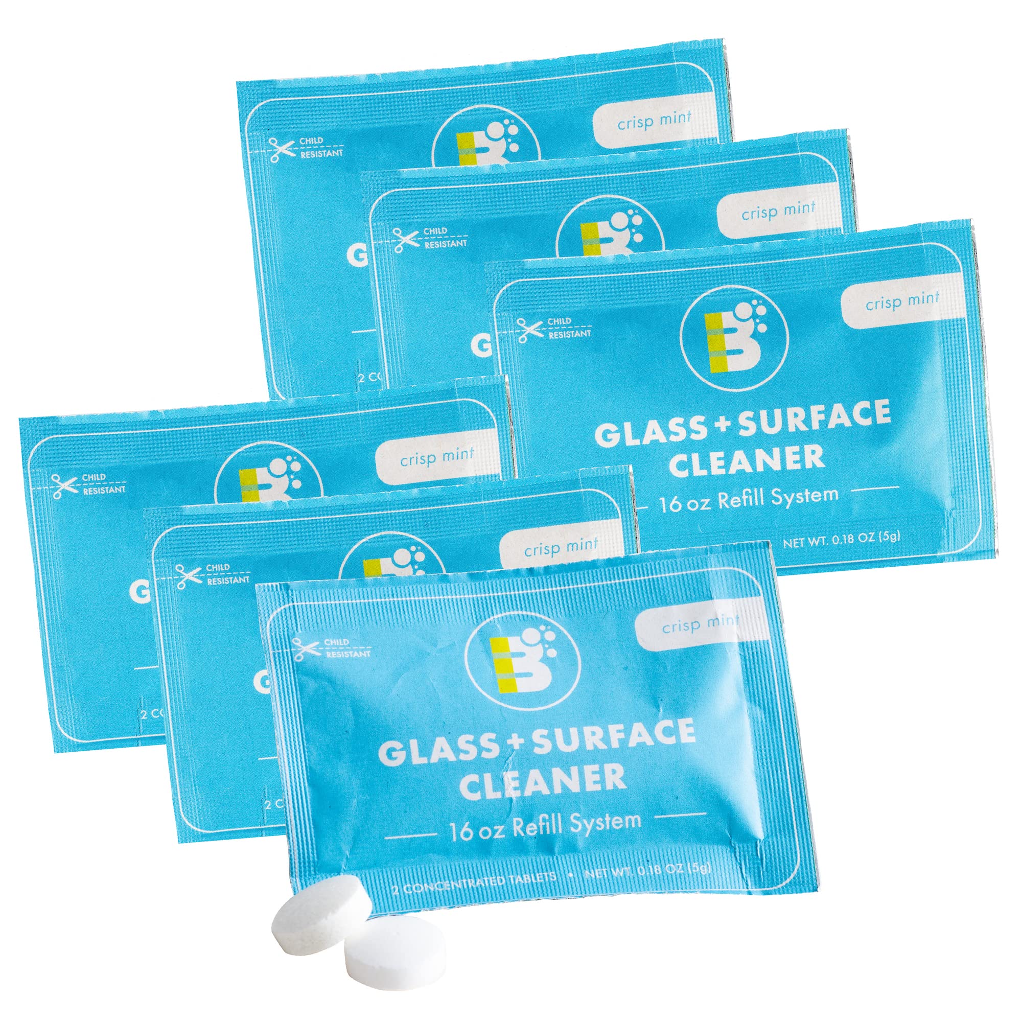 Boulder CleanGlass Cleaner Refill Tablets, 6-Pack of Refill Tablets (16oz), Makes 6 Spray Bottles (96 Fl Oz), Eco Friendly Concentrate, Plant Based, Non Toxic, Plastic Free, Streak Free