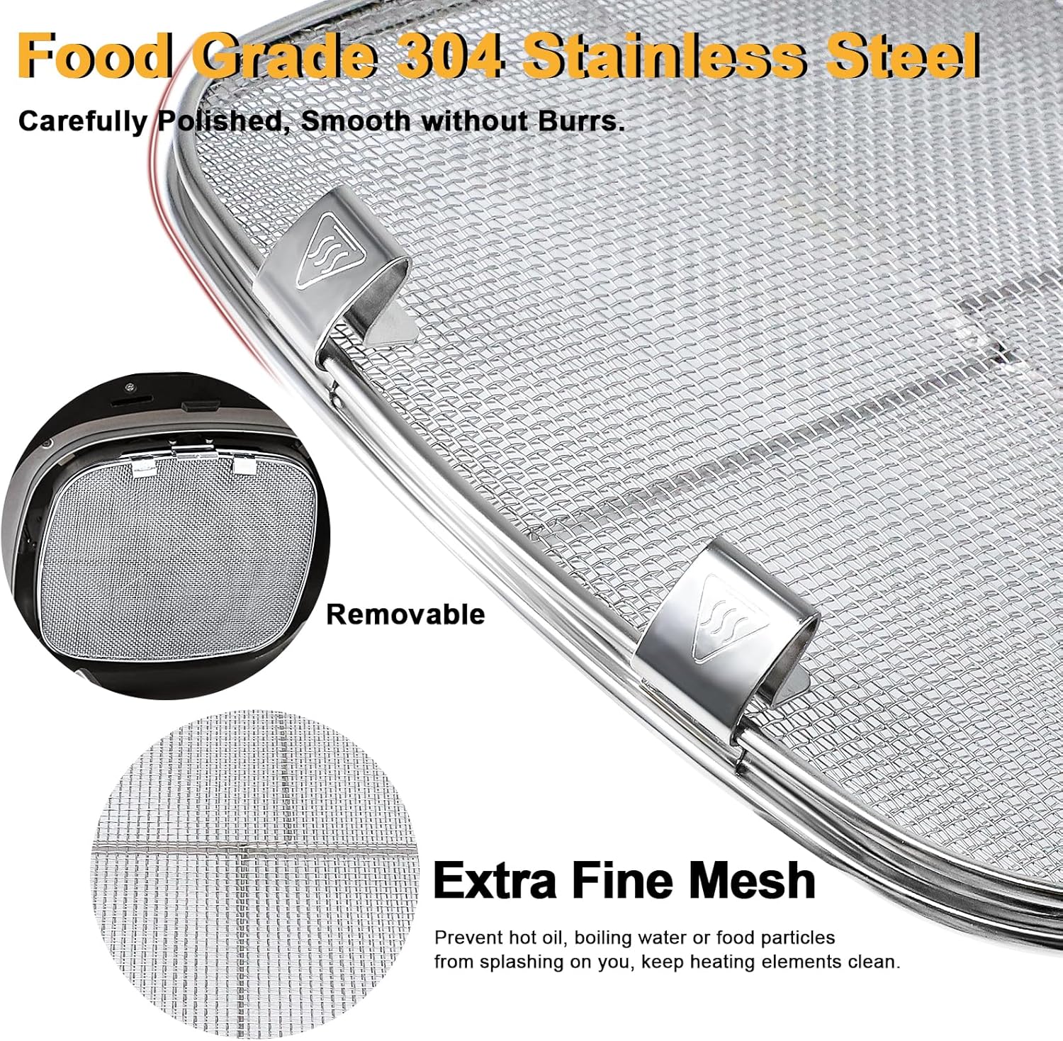 AG301 Replacement Parts, Grill Plate Grate & Stainless Steel Splatter Shield For Ninja Foodi 5-in-1 Grill Parts, Ninja AG301, AG400, AG300, IG350Q, IG301A, AG301C, AG302, LG450CO, AG300C, IG302Q.