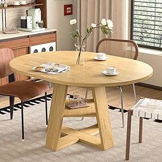 43.3in-59in Extendable Round Dining Table for 4-8,Modern Kitchen Oval Di...