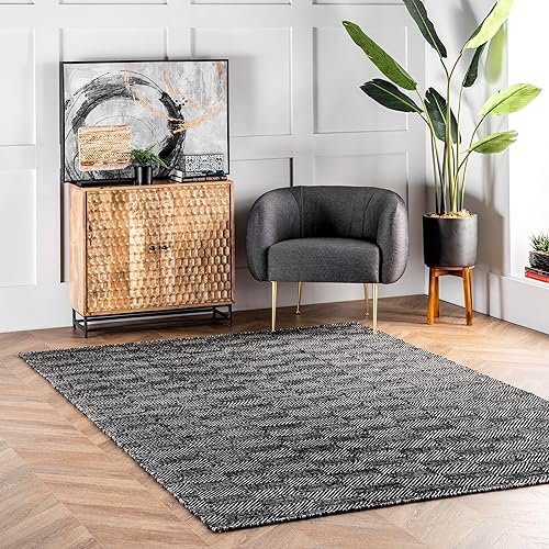 nuLOOM Ago - Alfombra geométrica de lana, 5x8, color negro