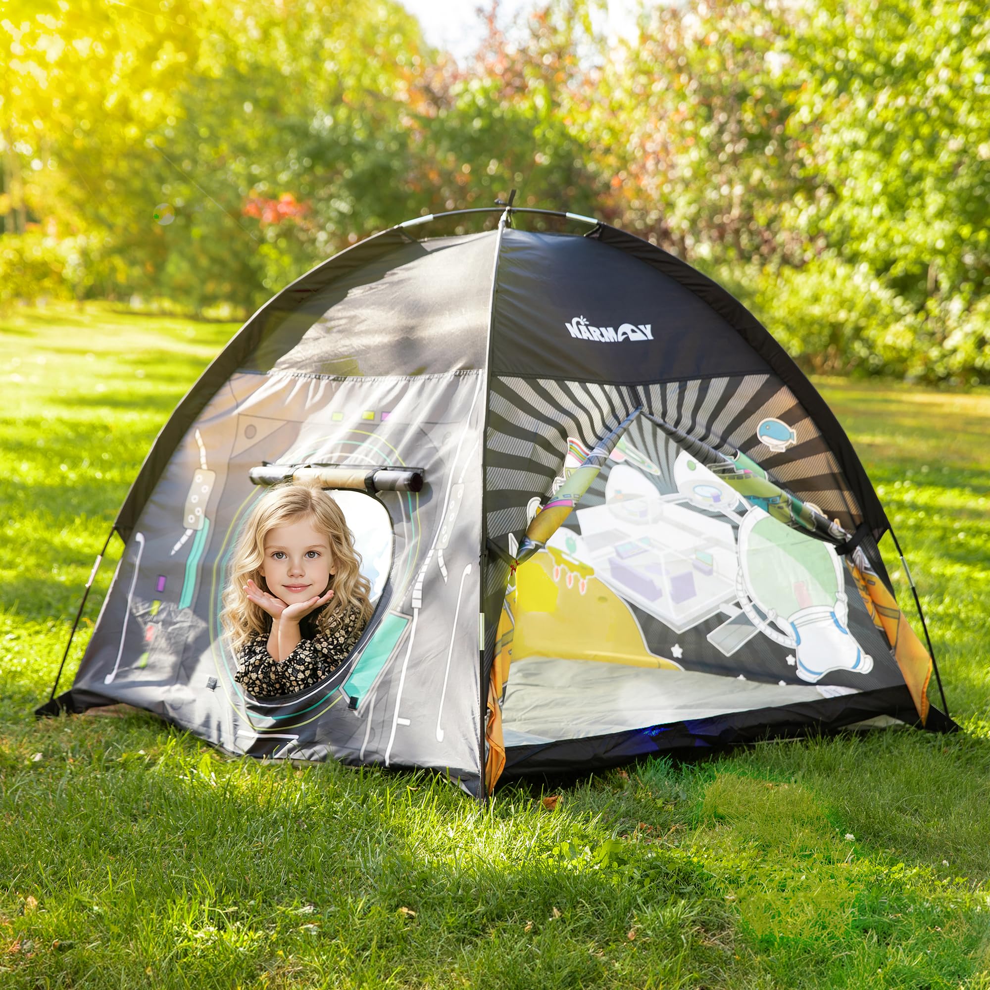 NARMAY® Tenda da gioco motivo spazio per bambini, da esterno e interno, 121 x 121 x 101 cm